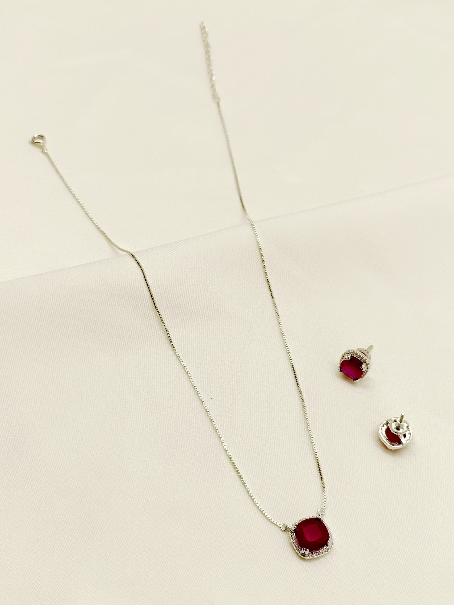 Pakeezah Ruby American Diamond Pendant Set - qivii
