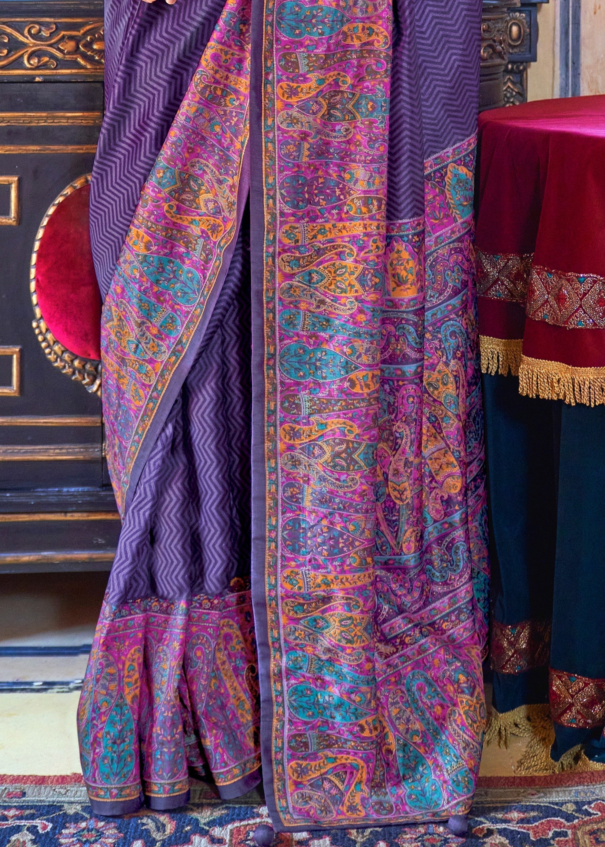 Royal purple Silk Saree With Beautiful Print - qivii