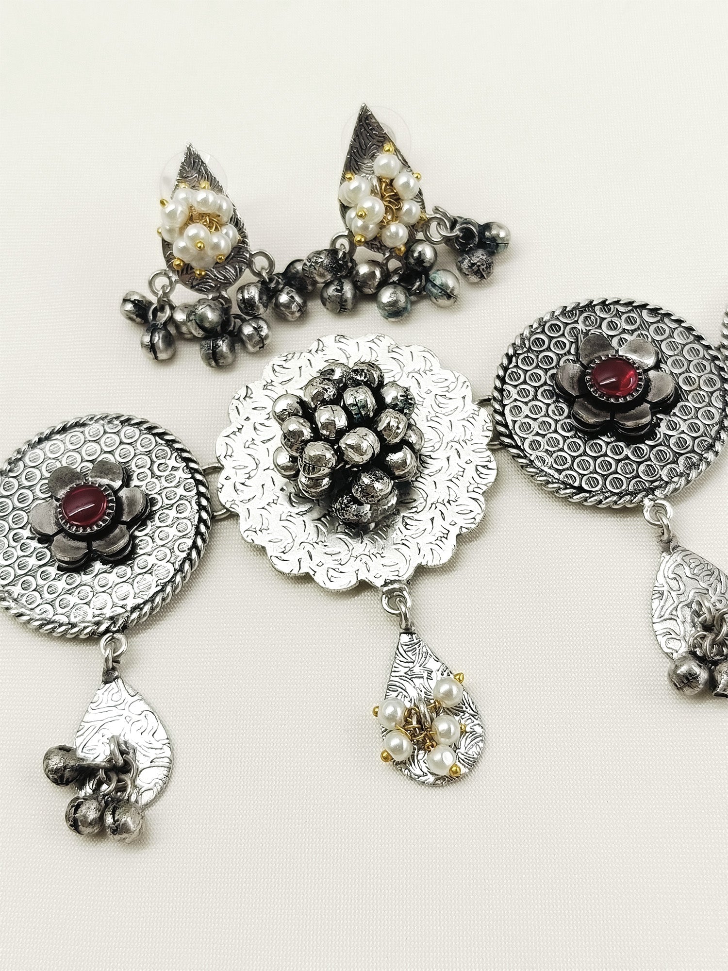 Xanvika Ruby Oxidized Choker Set