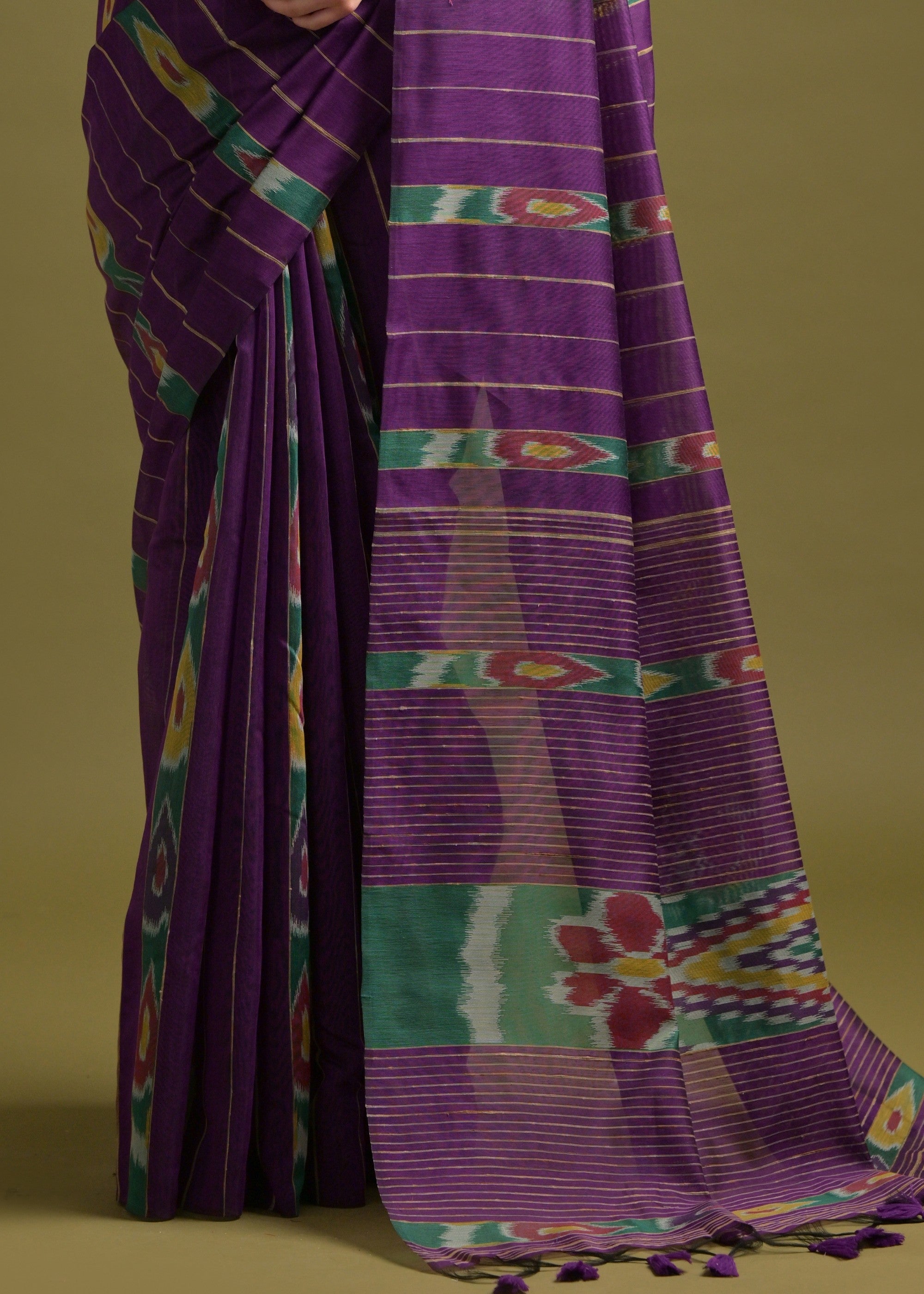 True Purple Soft Ikkat Cotton Printed Saree - qivii