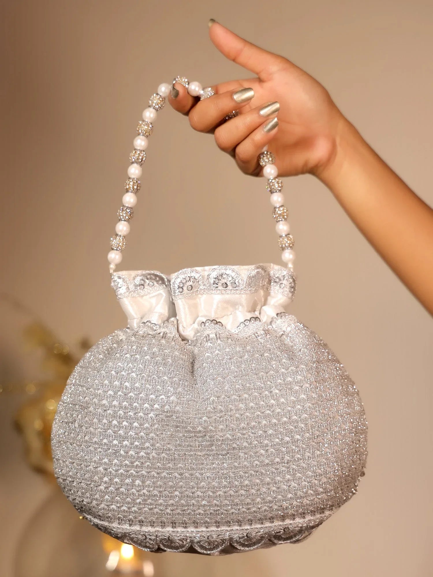 Gouhar Silver Potli Bag