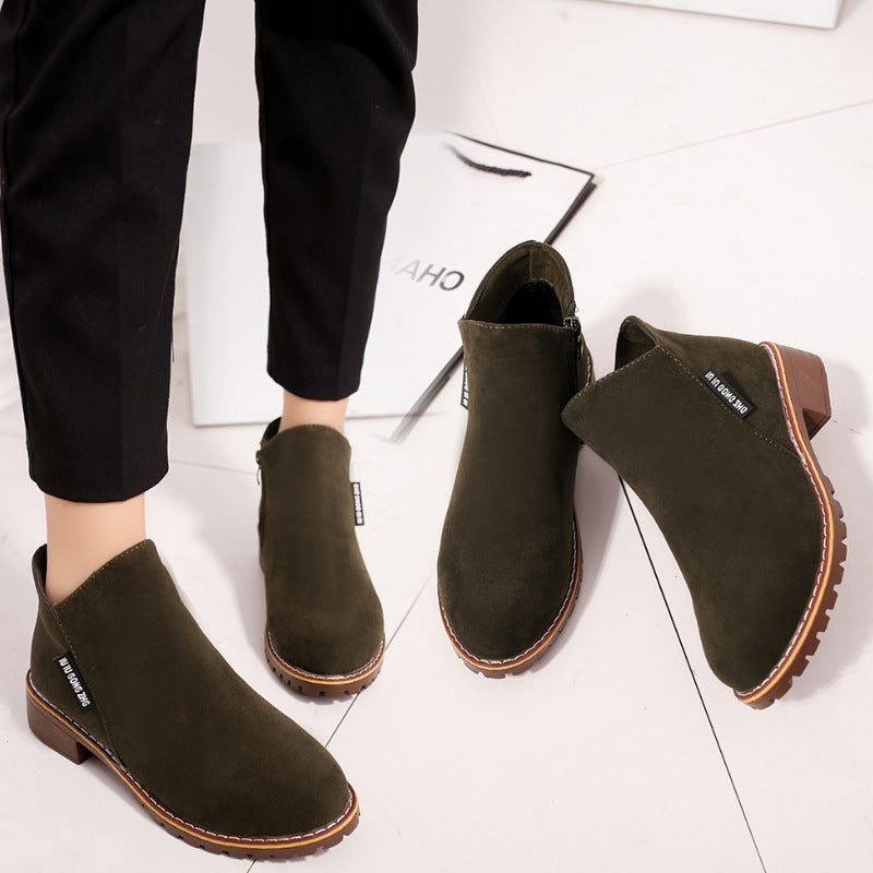 Women's Suede Chelsea Ankle Boots - Side Zip Low Heel Martin Boots (US 4-10)