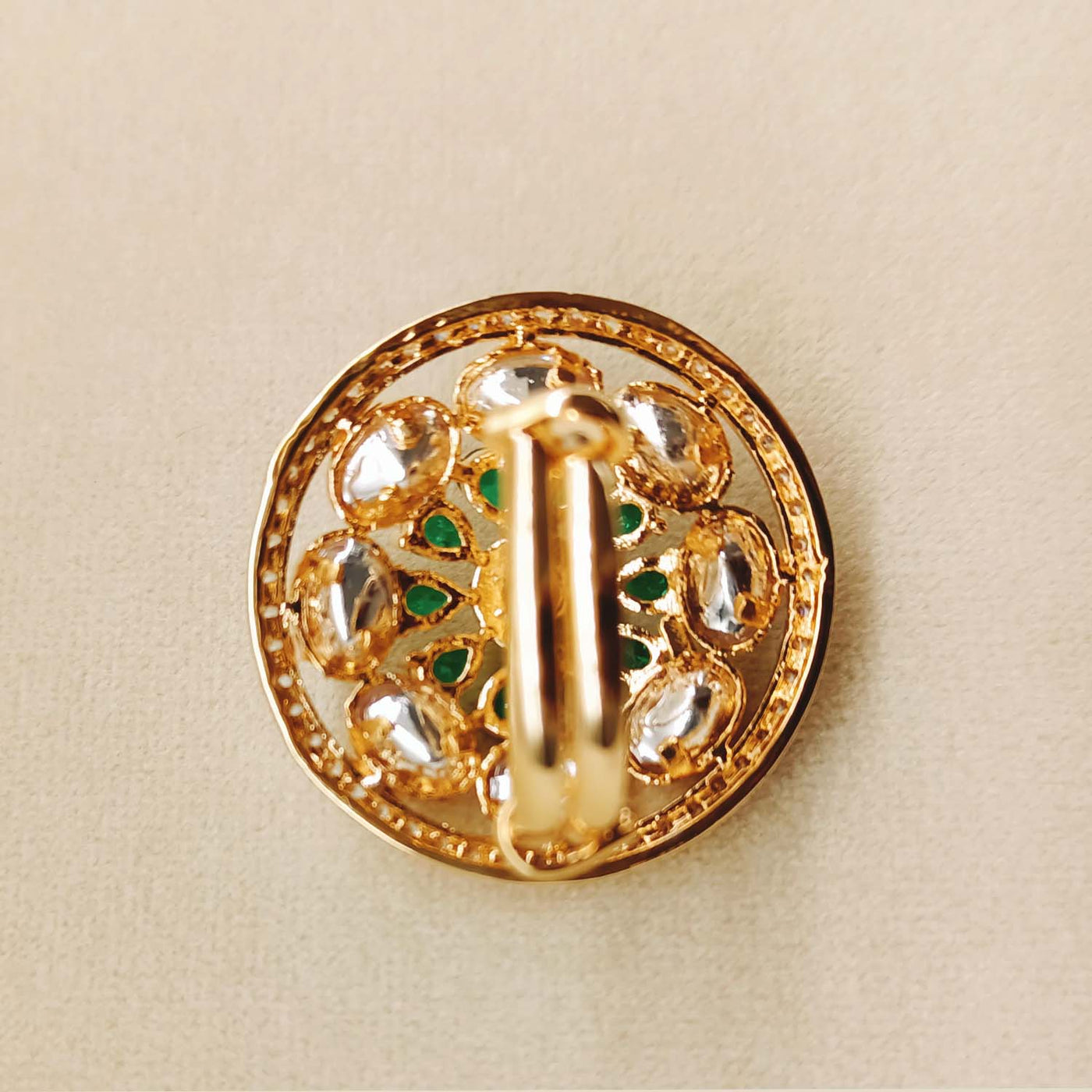 Hasini Green Gold Plated Kundan Ring