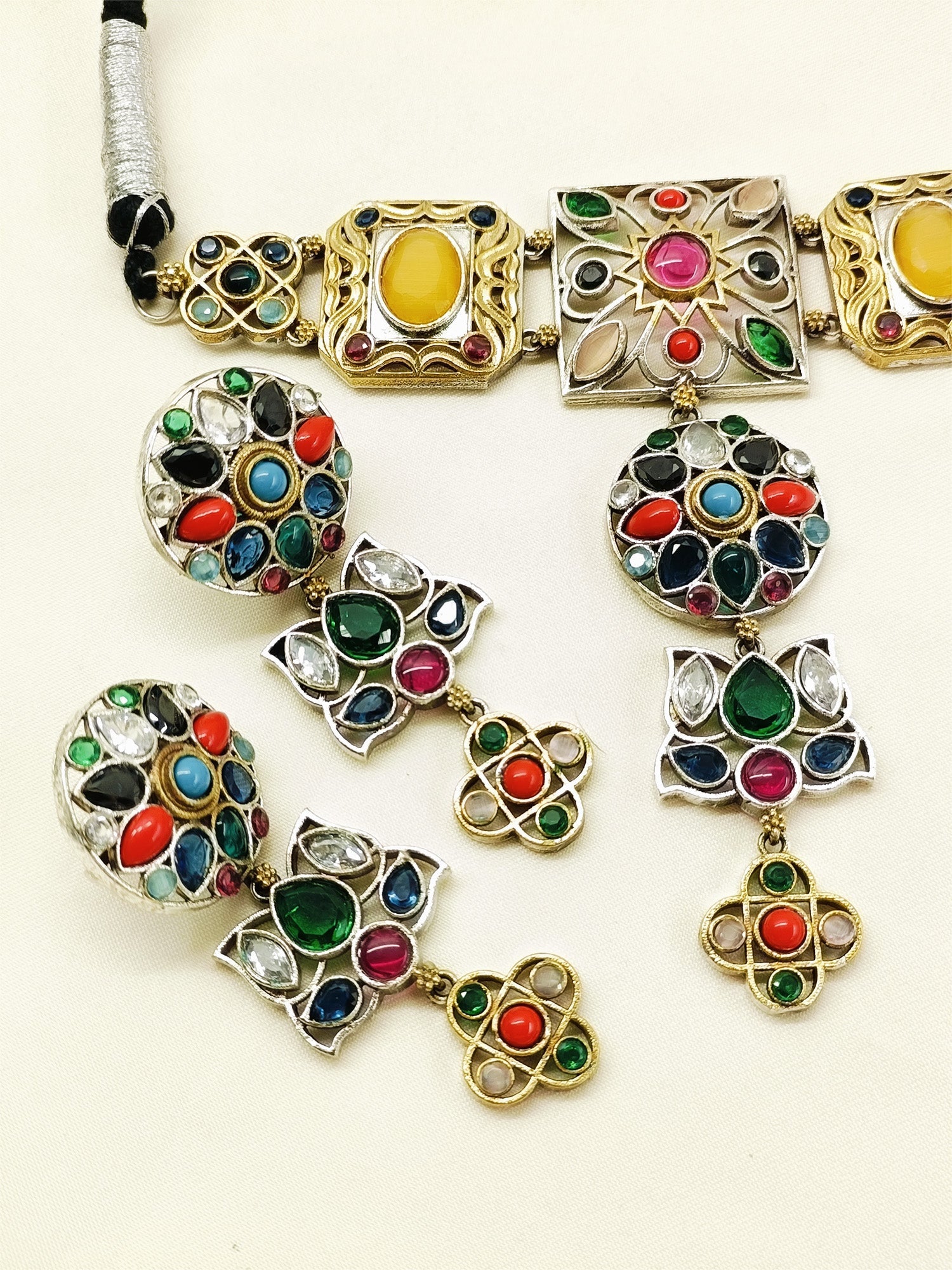 Udita Multi Colour Oxidized Choker Set