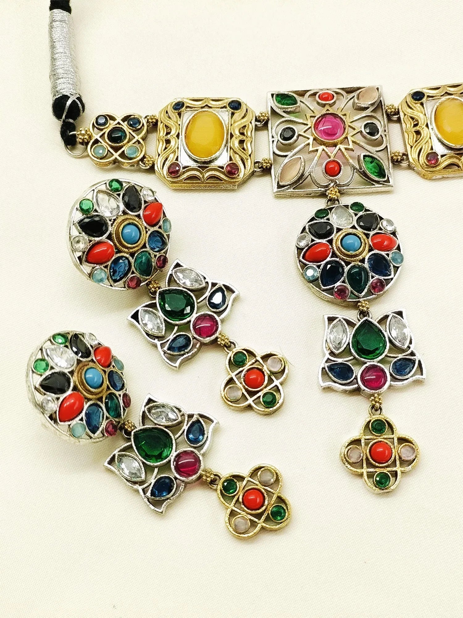 Udita Multi Colour Oxidized Choker Set