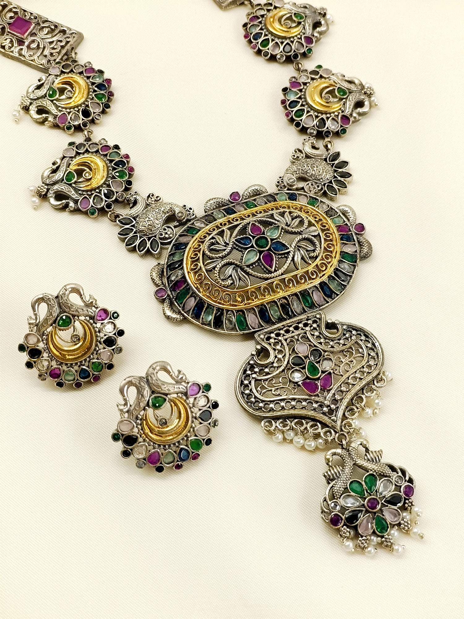 Miya Multi Colour Oxidized Necklace Set