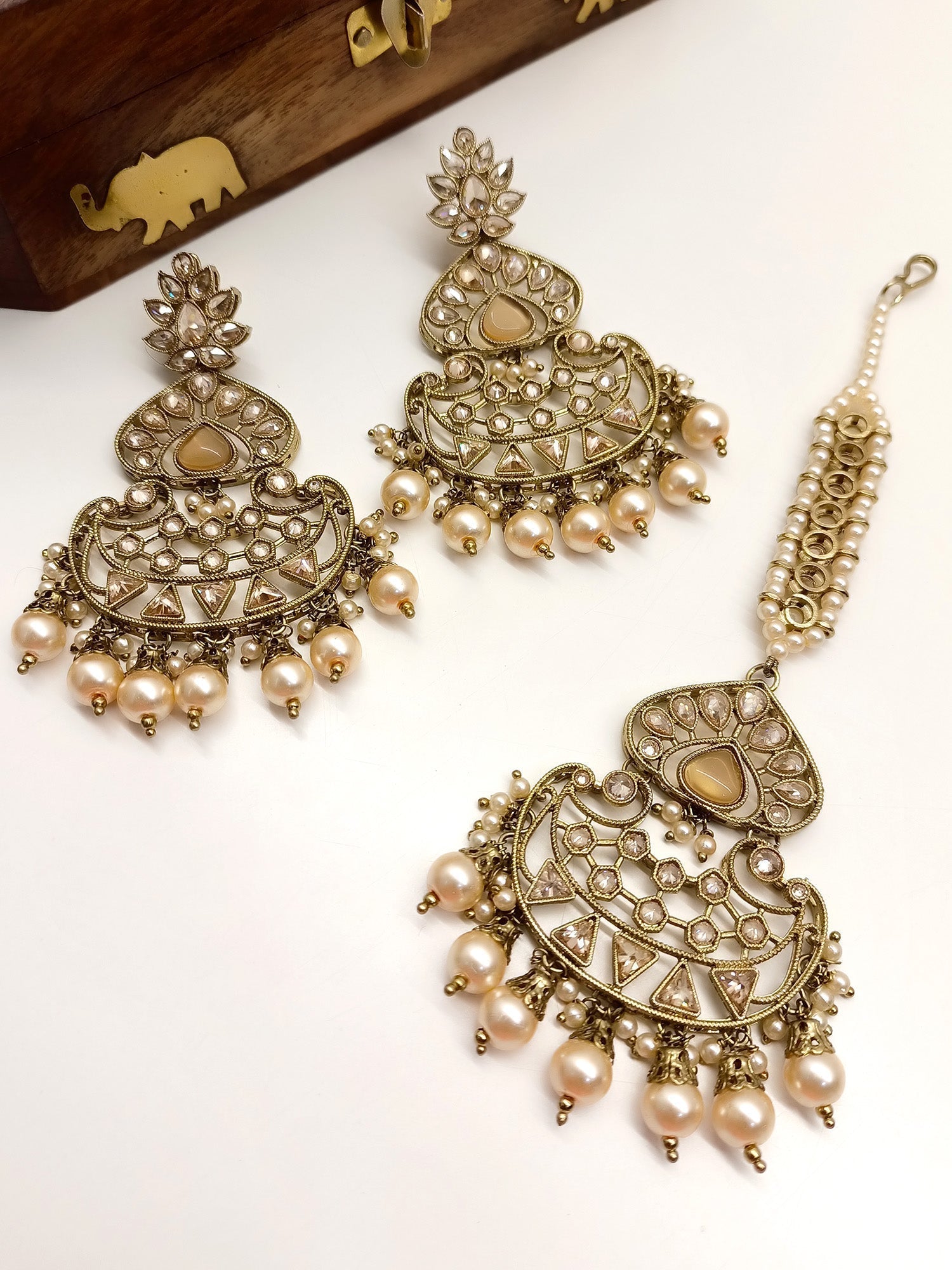 Karma Copper Polki Earrings With Teeka - qivii