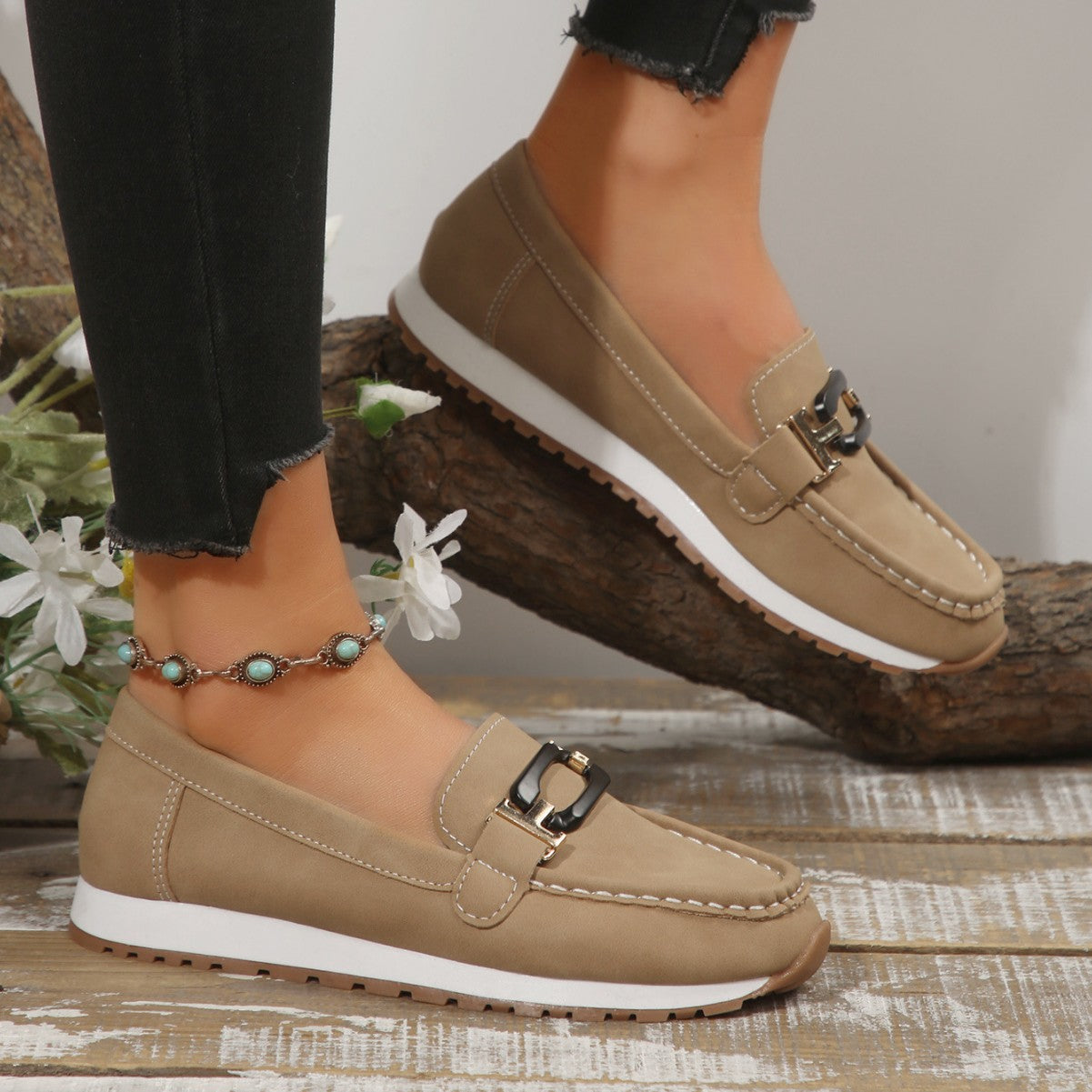 Women’s Plus-Size Slip-On Loafers - Chanel-Inspired Driving Flats | Casual Comfort Shoes