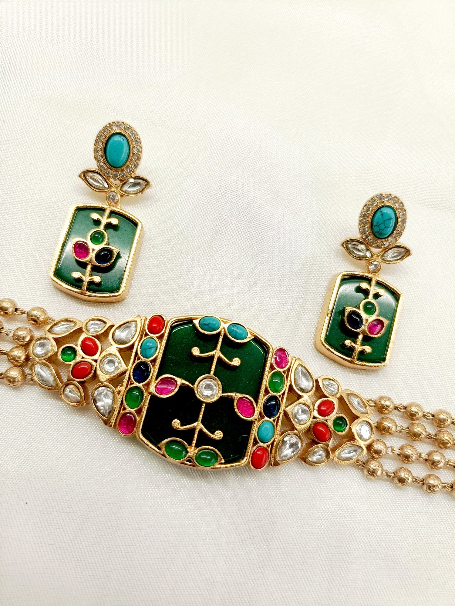 Dimpy Multi Colour Kundan Choker Set - qivii