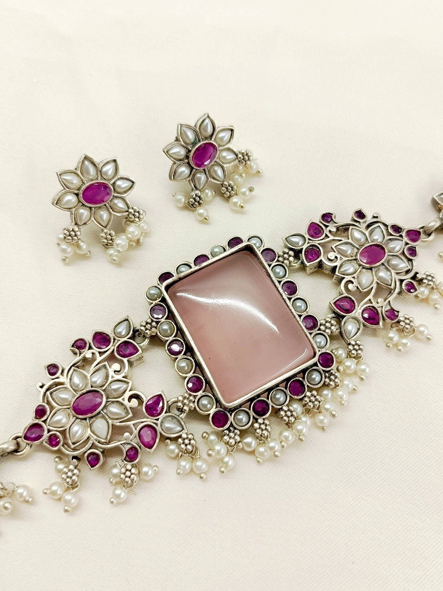 Lacey Ruby Oxidized Choker Set - qivii