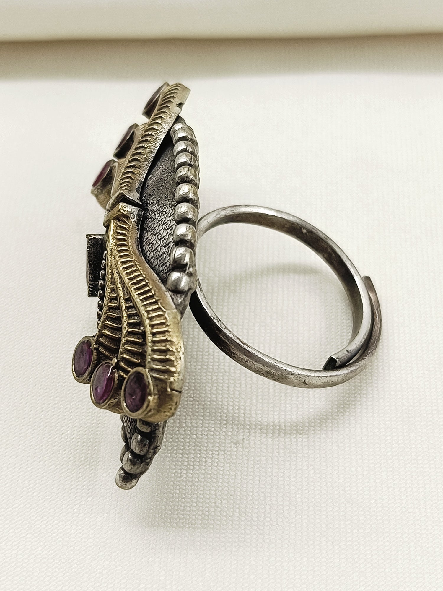 Damodara Ruby Oxidized Finger Ring