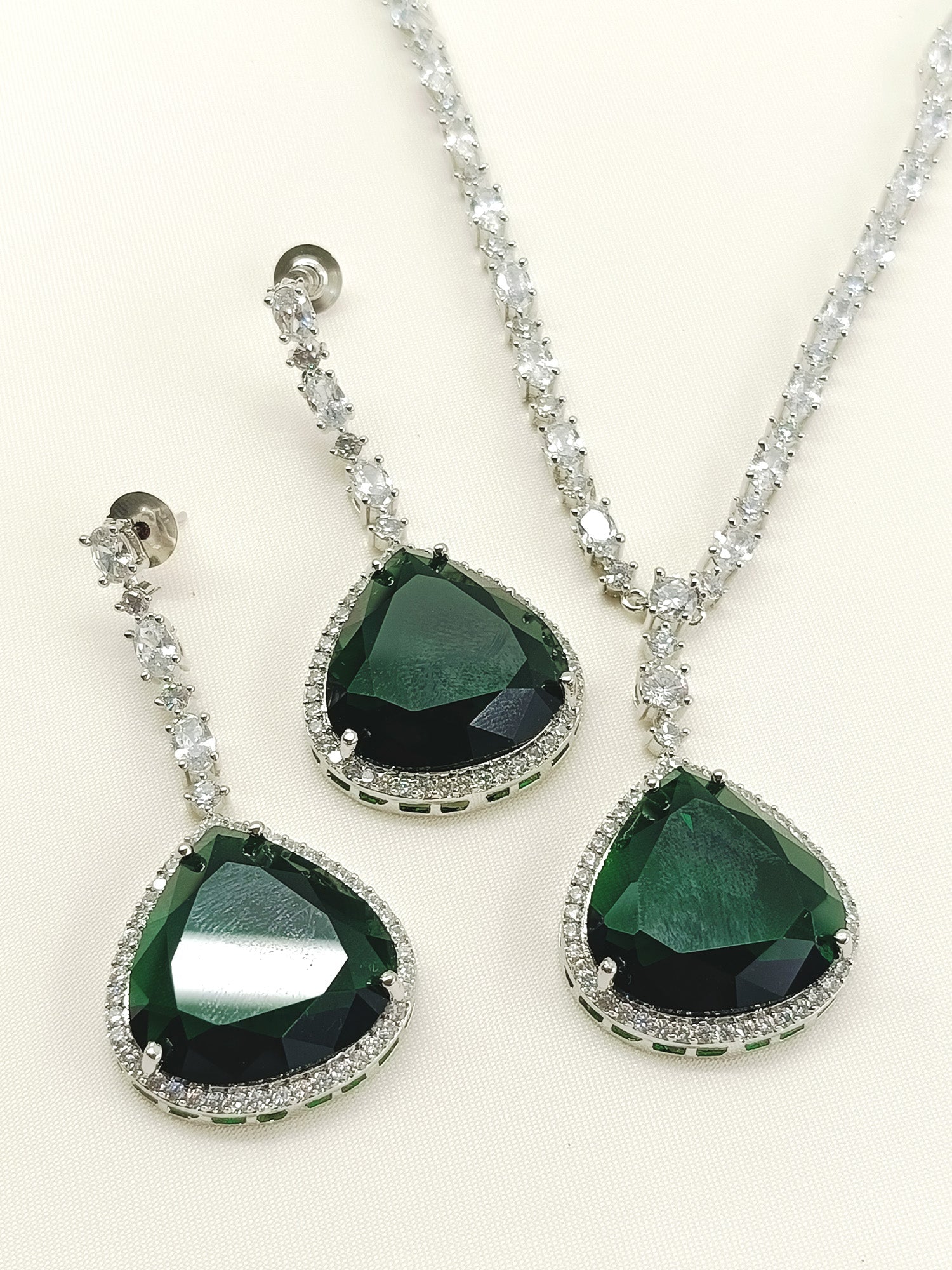 Ramiza Green American Diamond Necklace Set