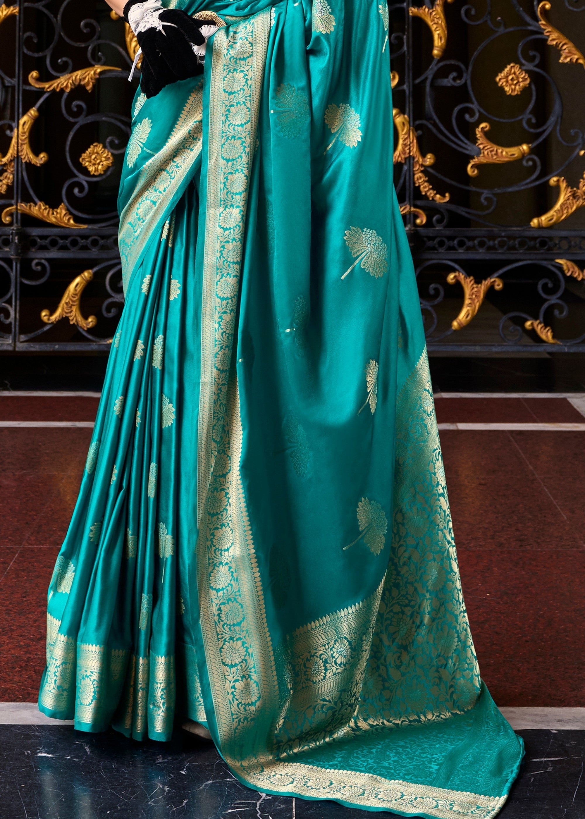 Sapphire Blue Satin Mungha Silk Saree - qivii
