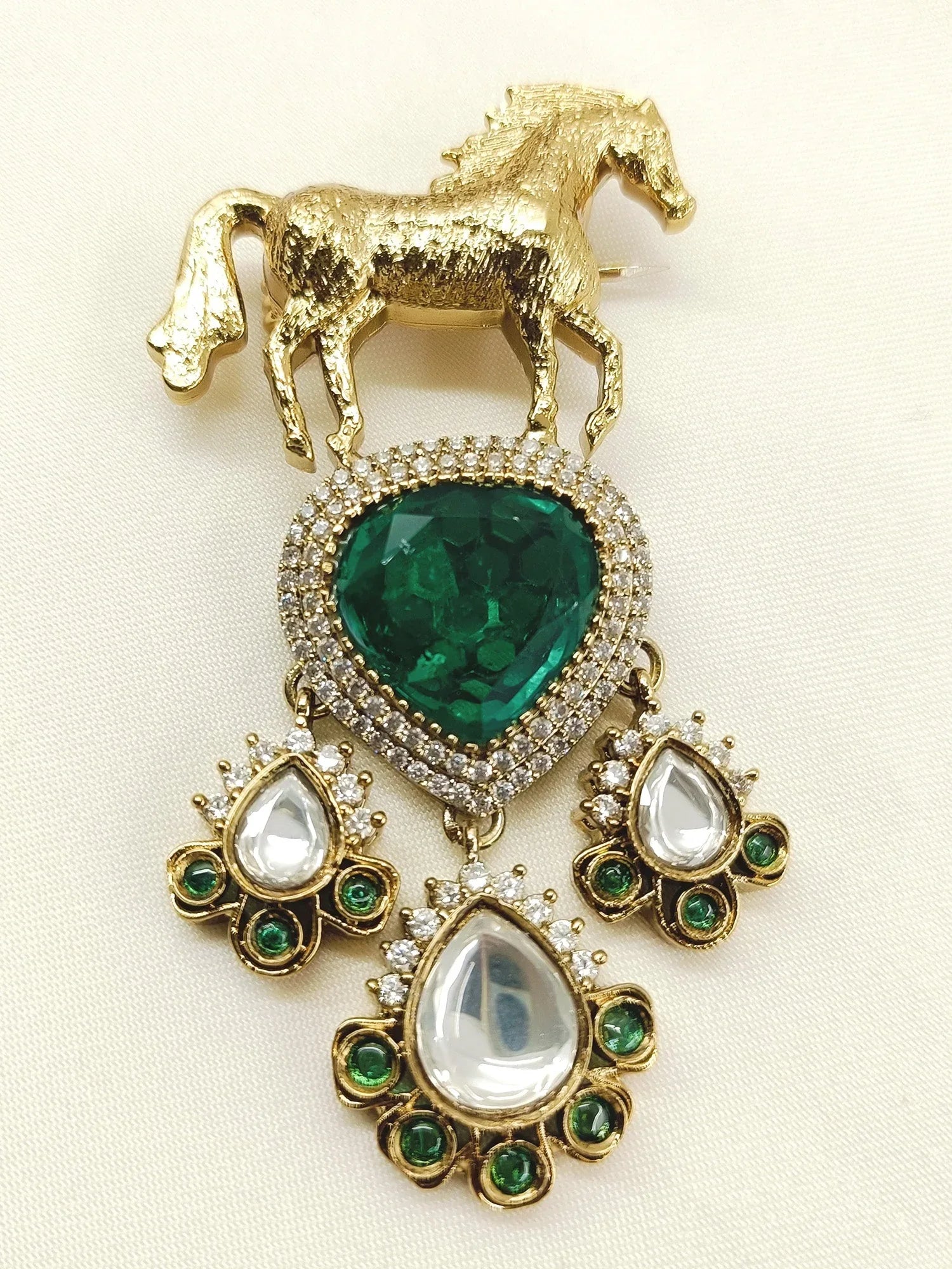 Jayesh Green Horse Brooch
