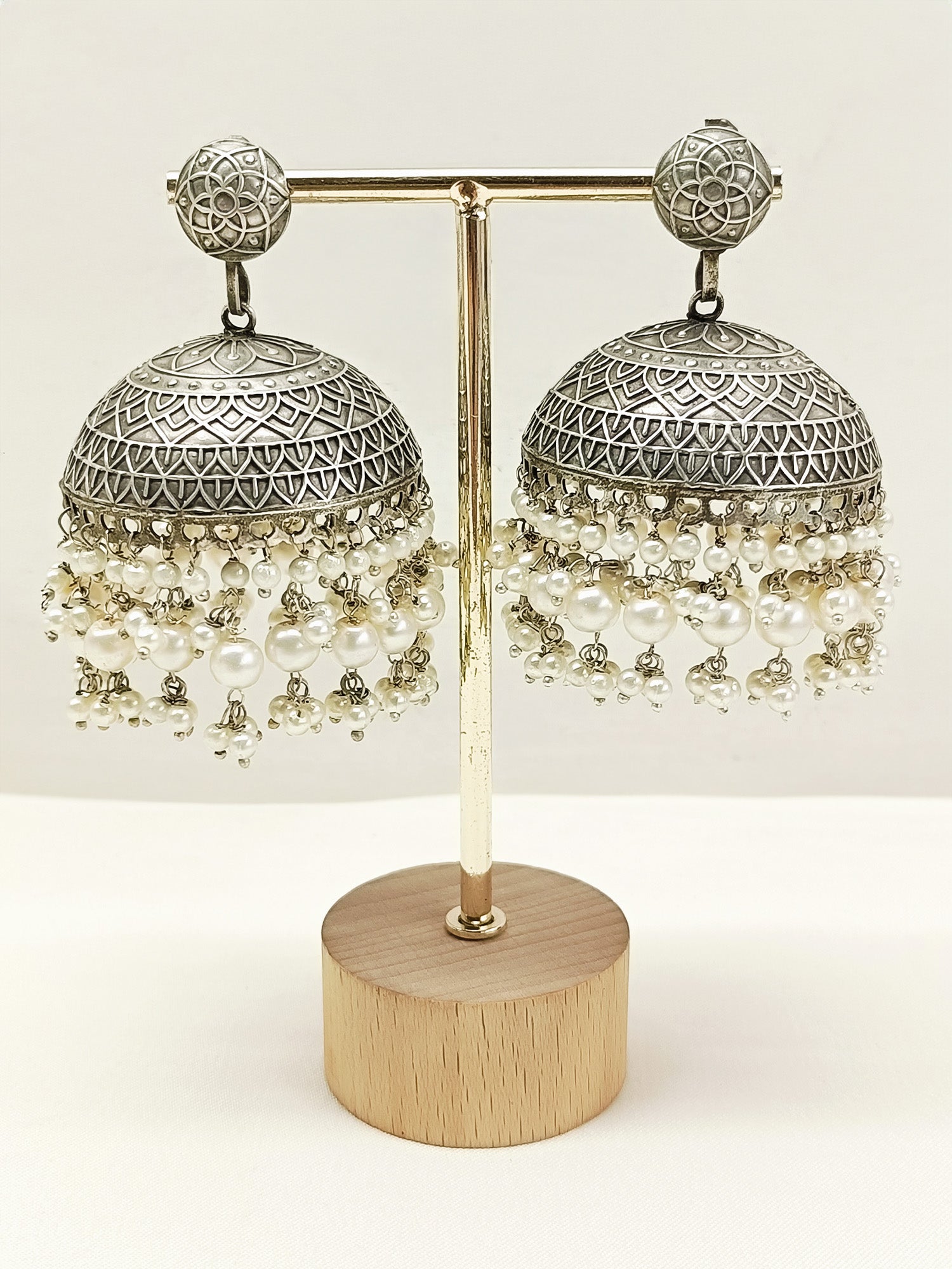 Agrima White Pearl Oxidized Jhumki