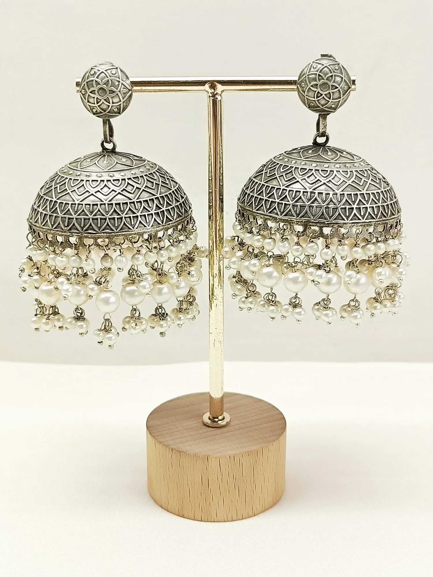Agrima White Pearl Oxidized Jhumki