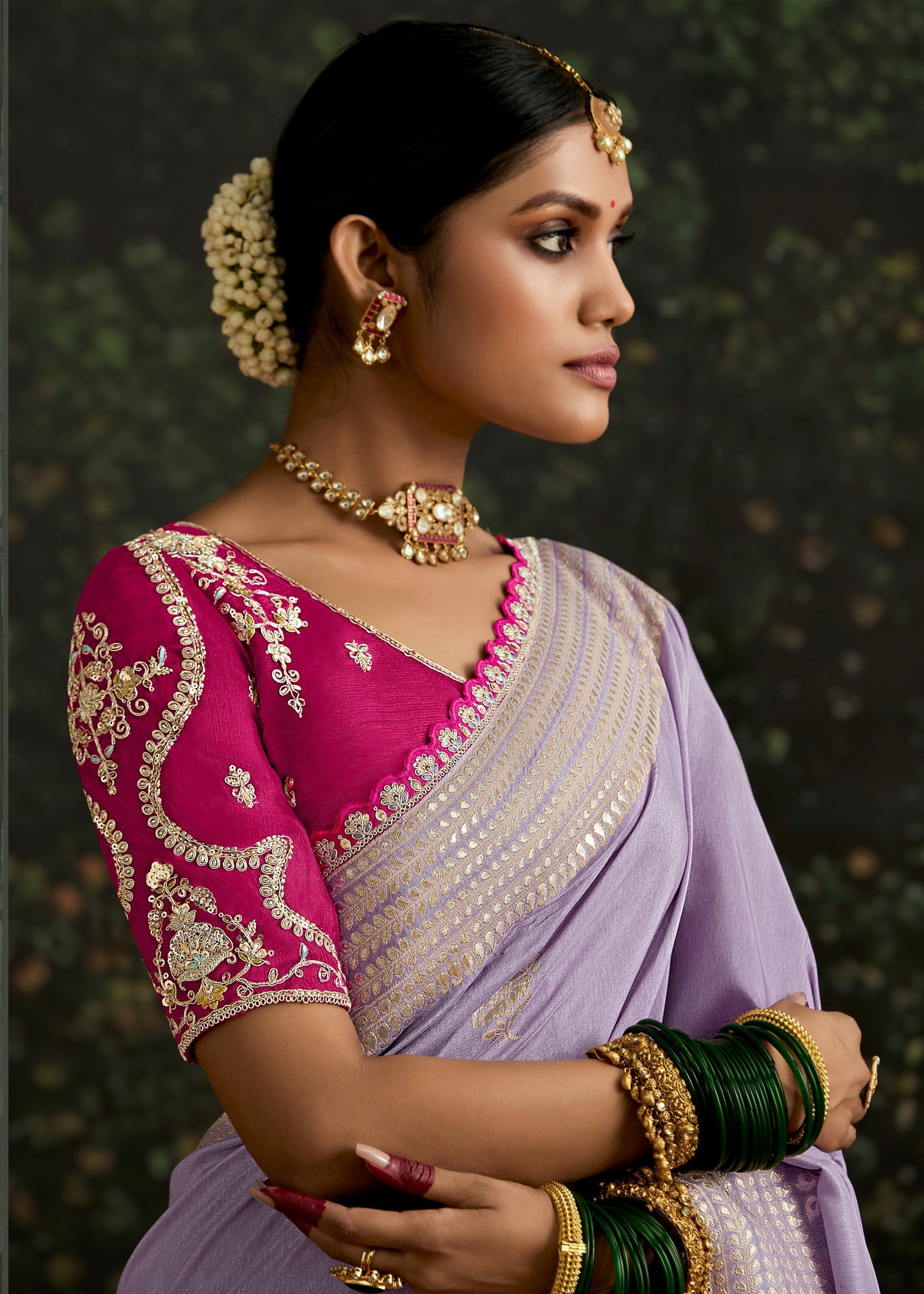 Lavender and Meganta Viscose silk Saree with Zari work - qivii