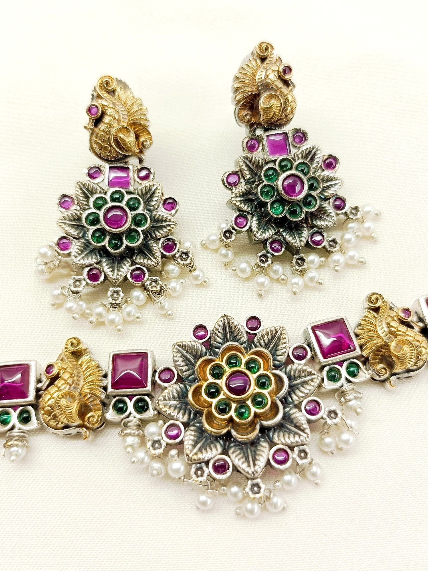 Zaahira M & G Peacock Oxidized Necklace Set - qivii