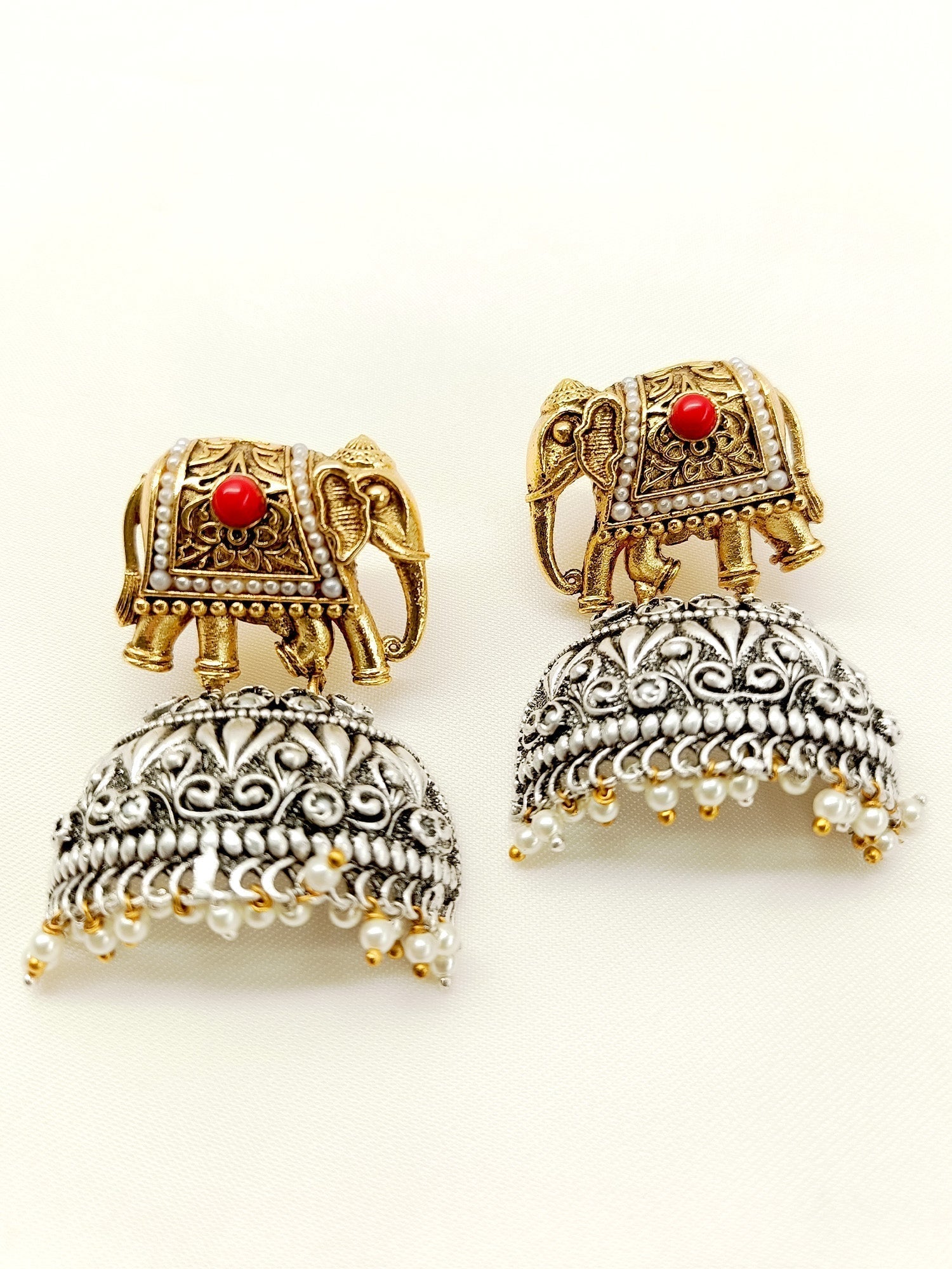 Yashti Red Elephant Oxidized Earrings - qivii