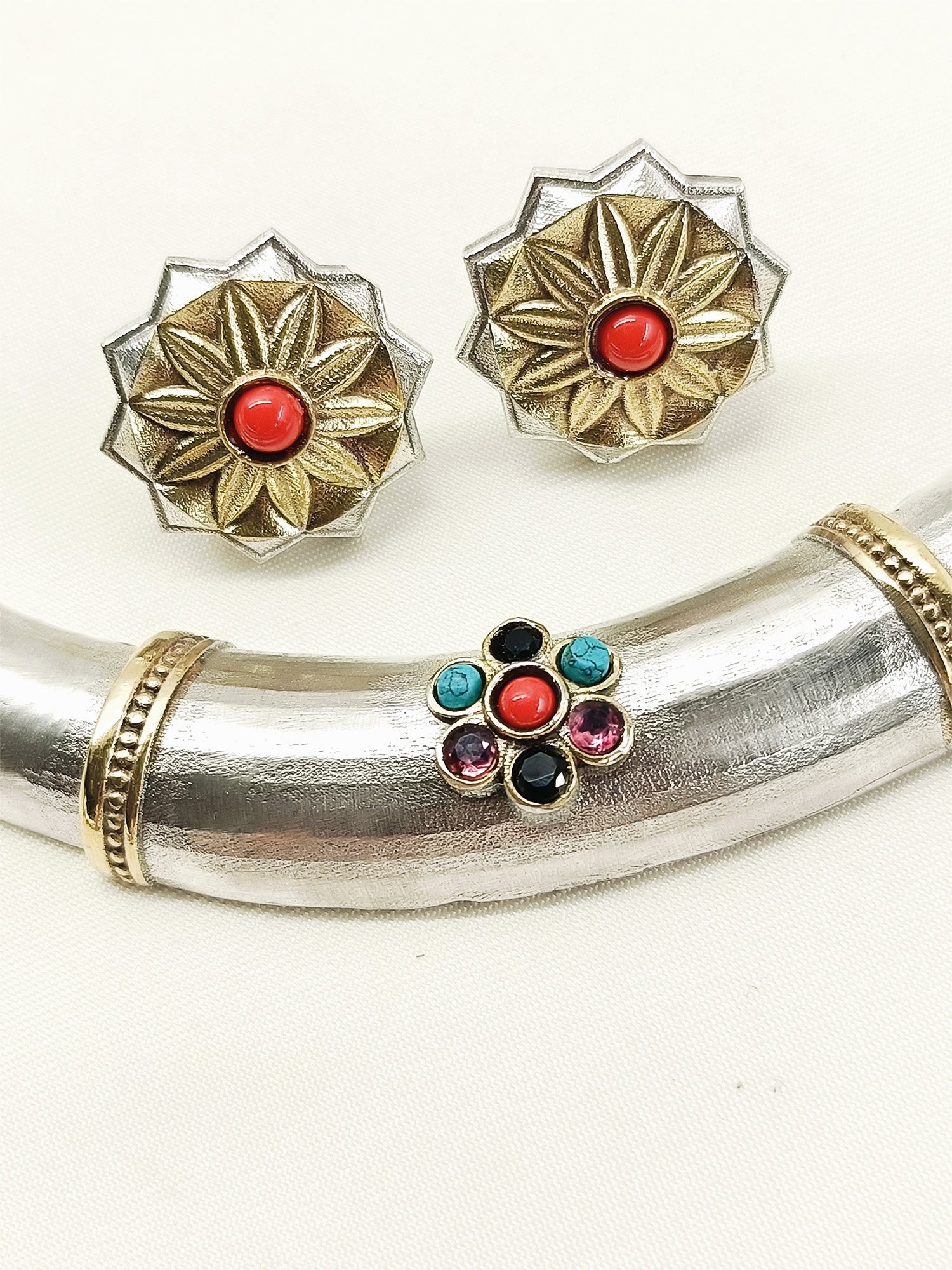 Varya Multi Colour Oxidized Hasli Styled Choker Set