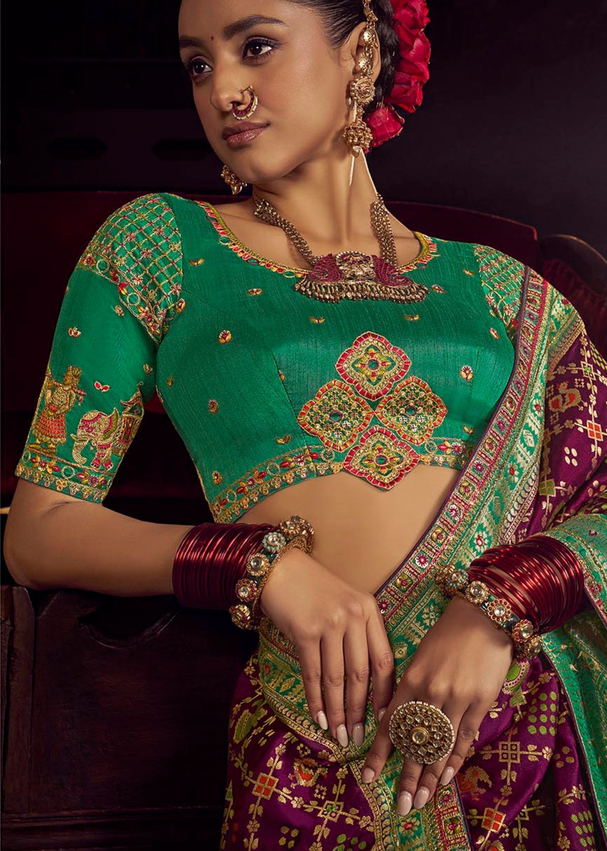 Thistle Purple Pure Viscose Dola Silk Saree With Handwork On Blouse And Pallu - qivii