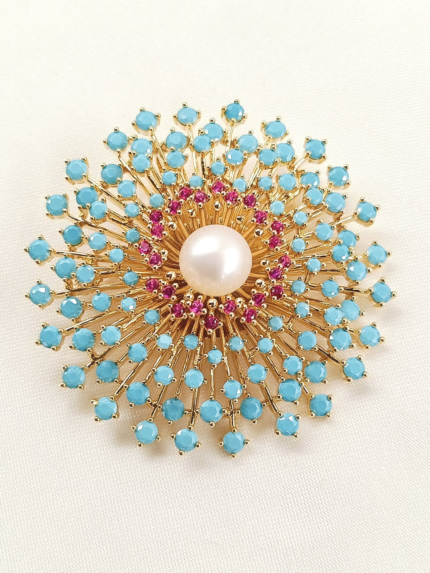 Adah Blue Sunburst Brooch