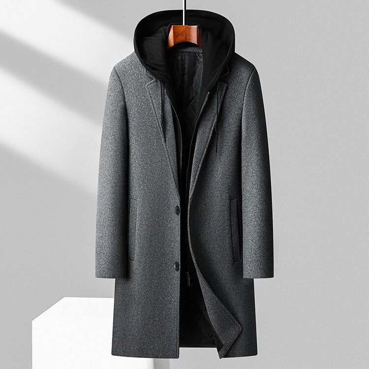 Jasper Virgin Wool Hooded Overcoat - By Qivii
