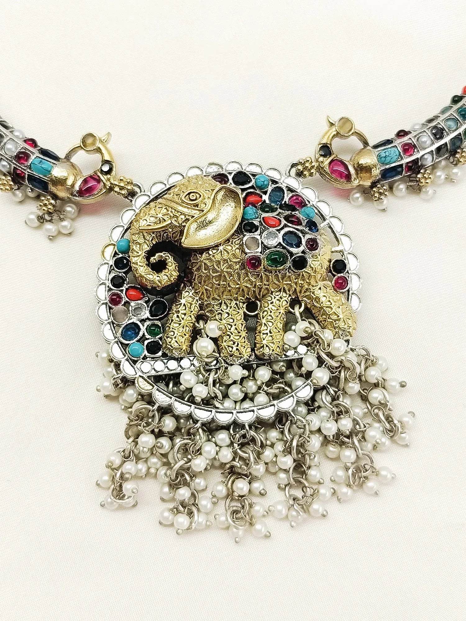 Yasodananda Multi Colour Oxidized Hasli Styled Necklace Set