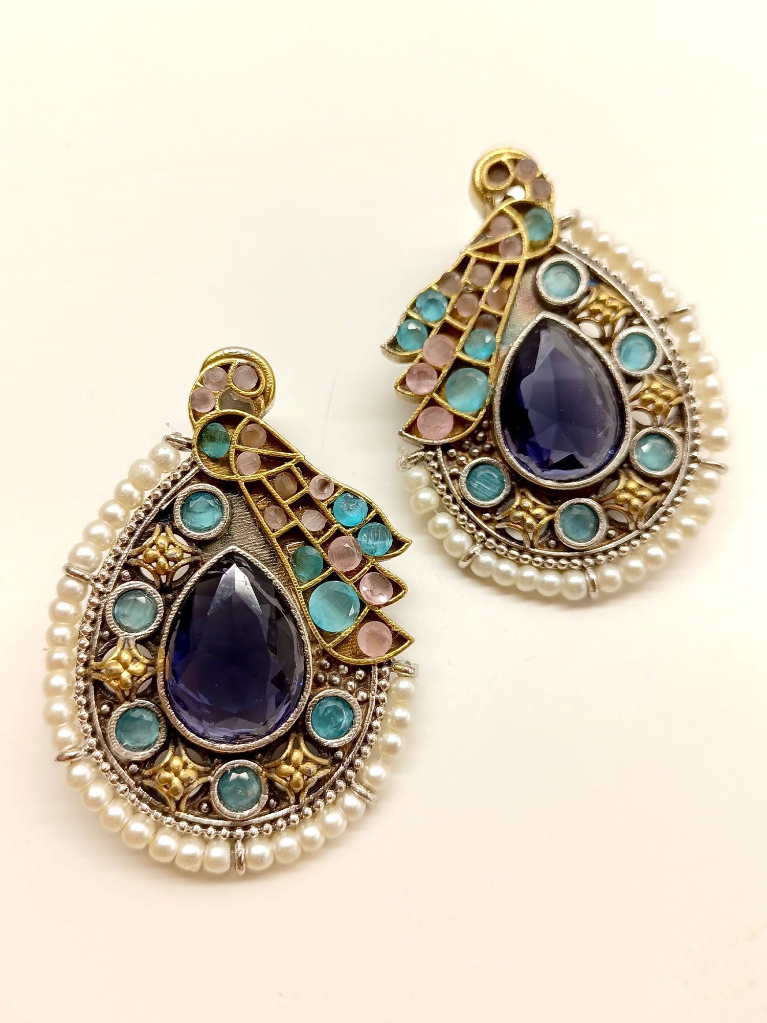 Kalindi Multi Colour Peacock Oxidized Earrings - qivii