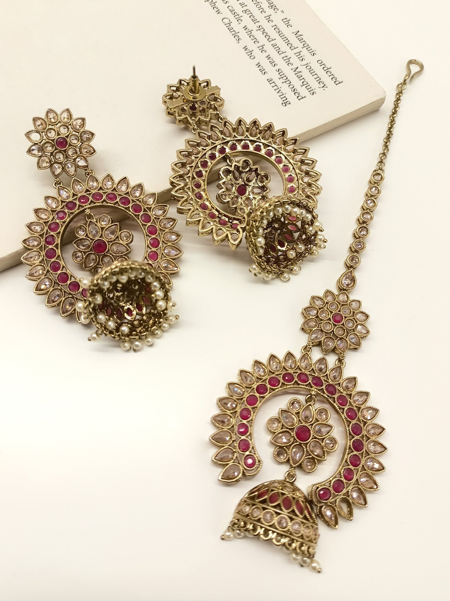 Oshin Ruby Polki Jhumki With Teeka - qivii