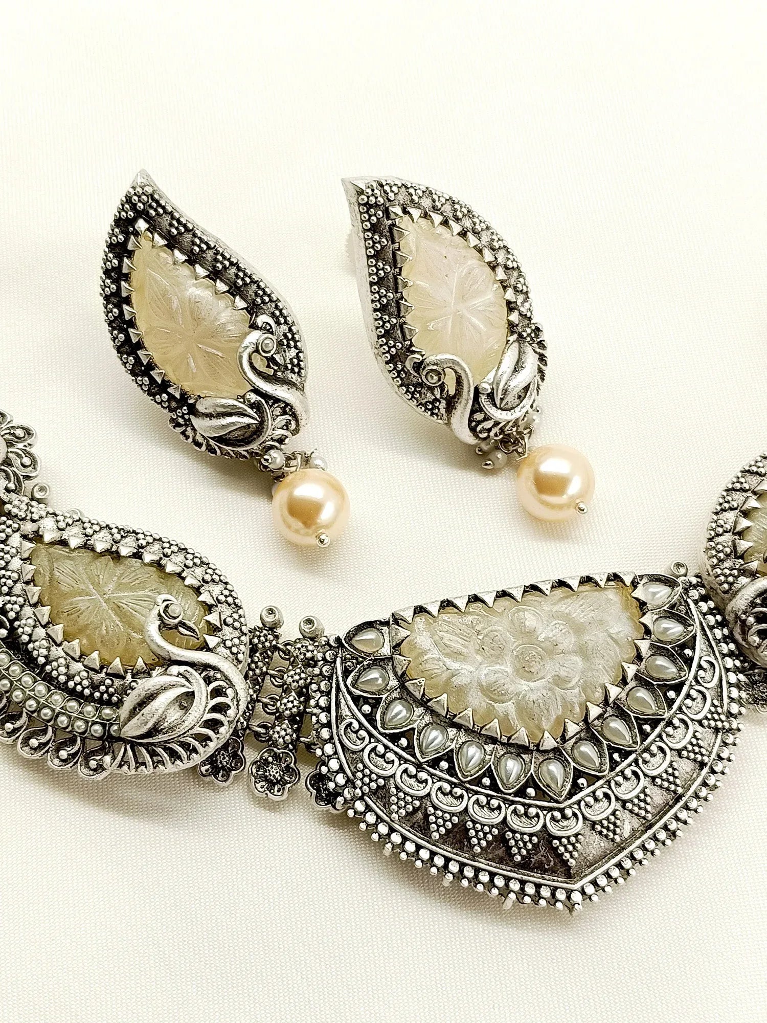Riddhi Grey Peacock Oxidized Set