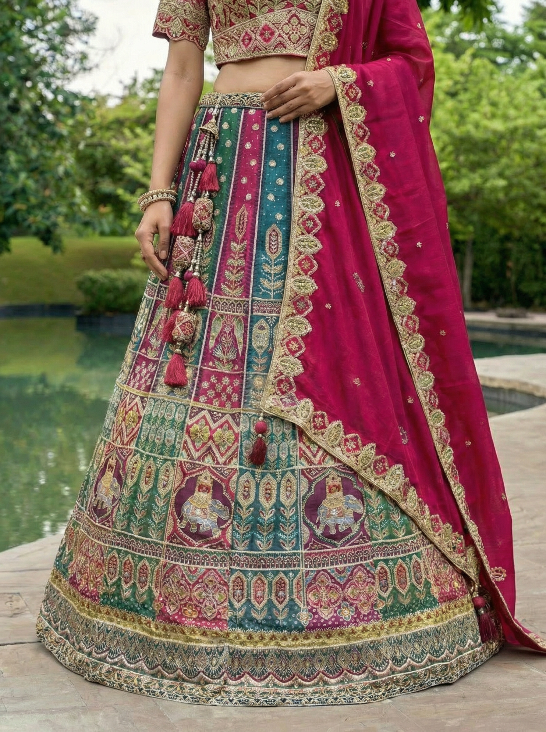 Rose - Position Print Georgette Golden Embroidered Work Ready to Wear Lehenga Choli