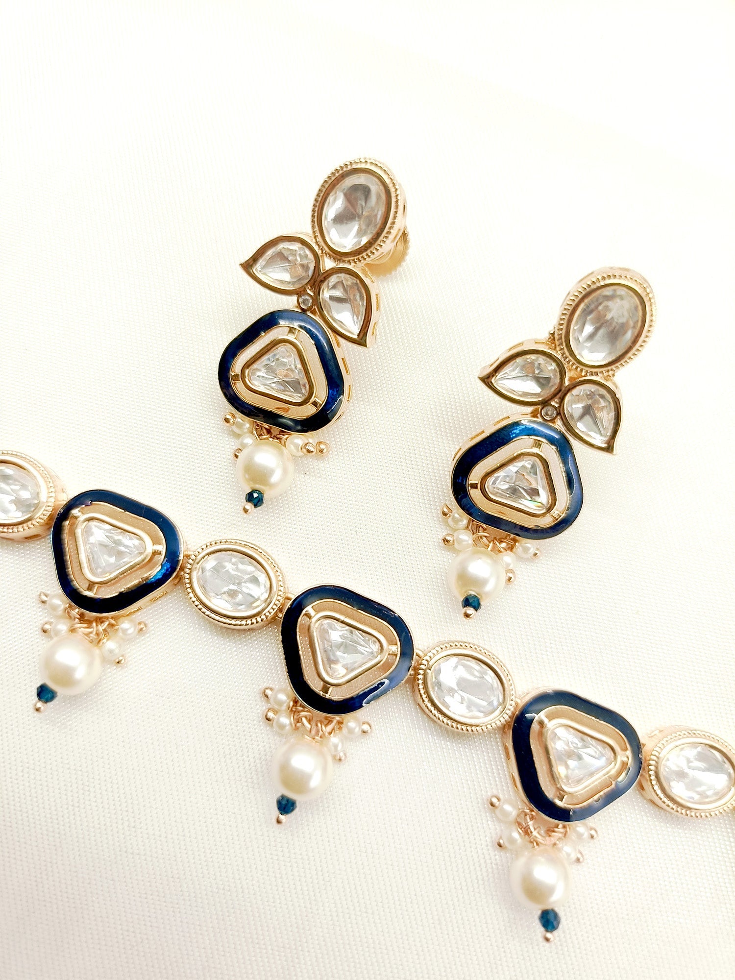 Vriddhi Navy Blue Kundan Necklace Set - qivii