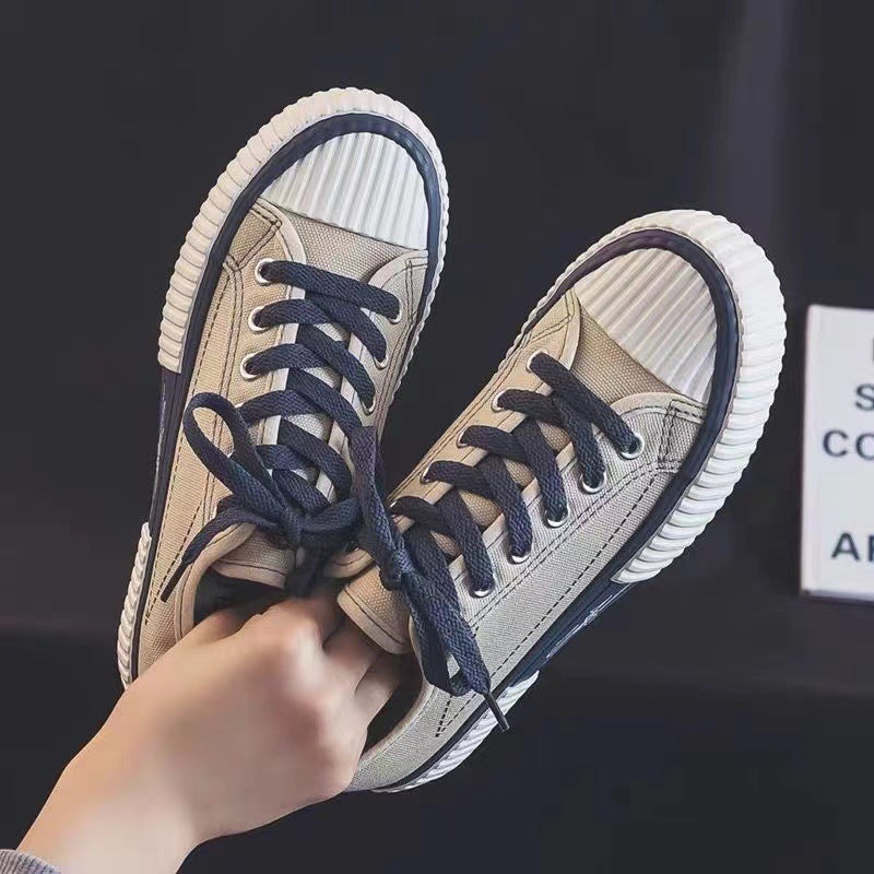 Women's Ravelle Contrast Stitch Sneakers - Chunky Low-Top Canvas Lace-Up Shoes (US 4-8.5)