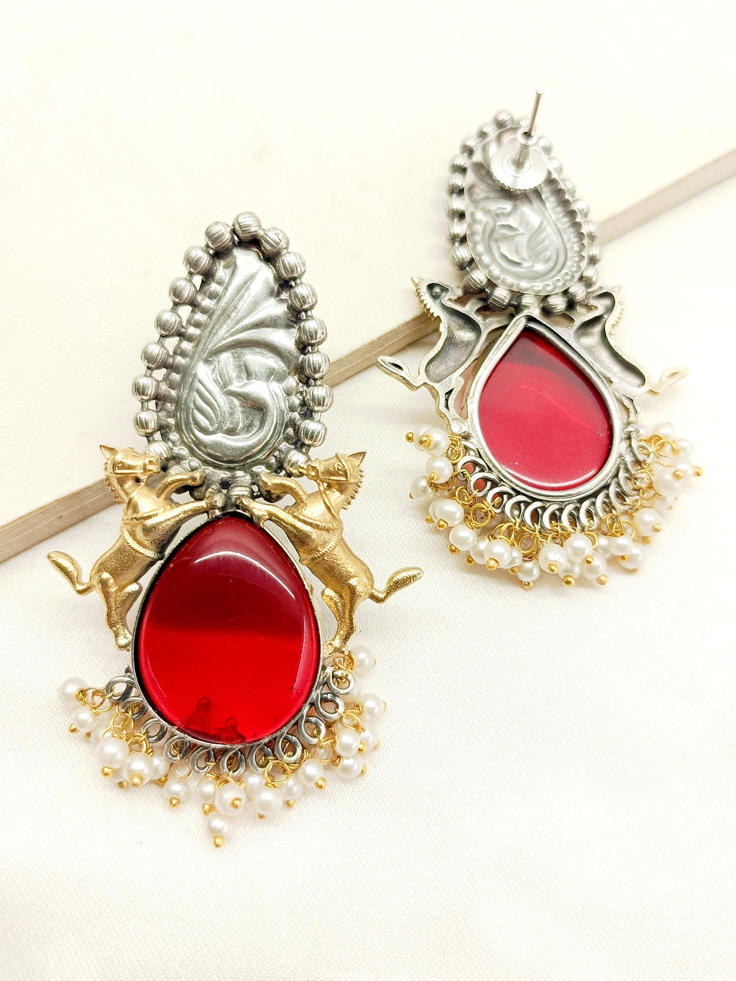 Roshan Maroon Oxidized Earrings - qivii