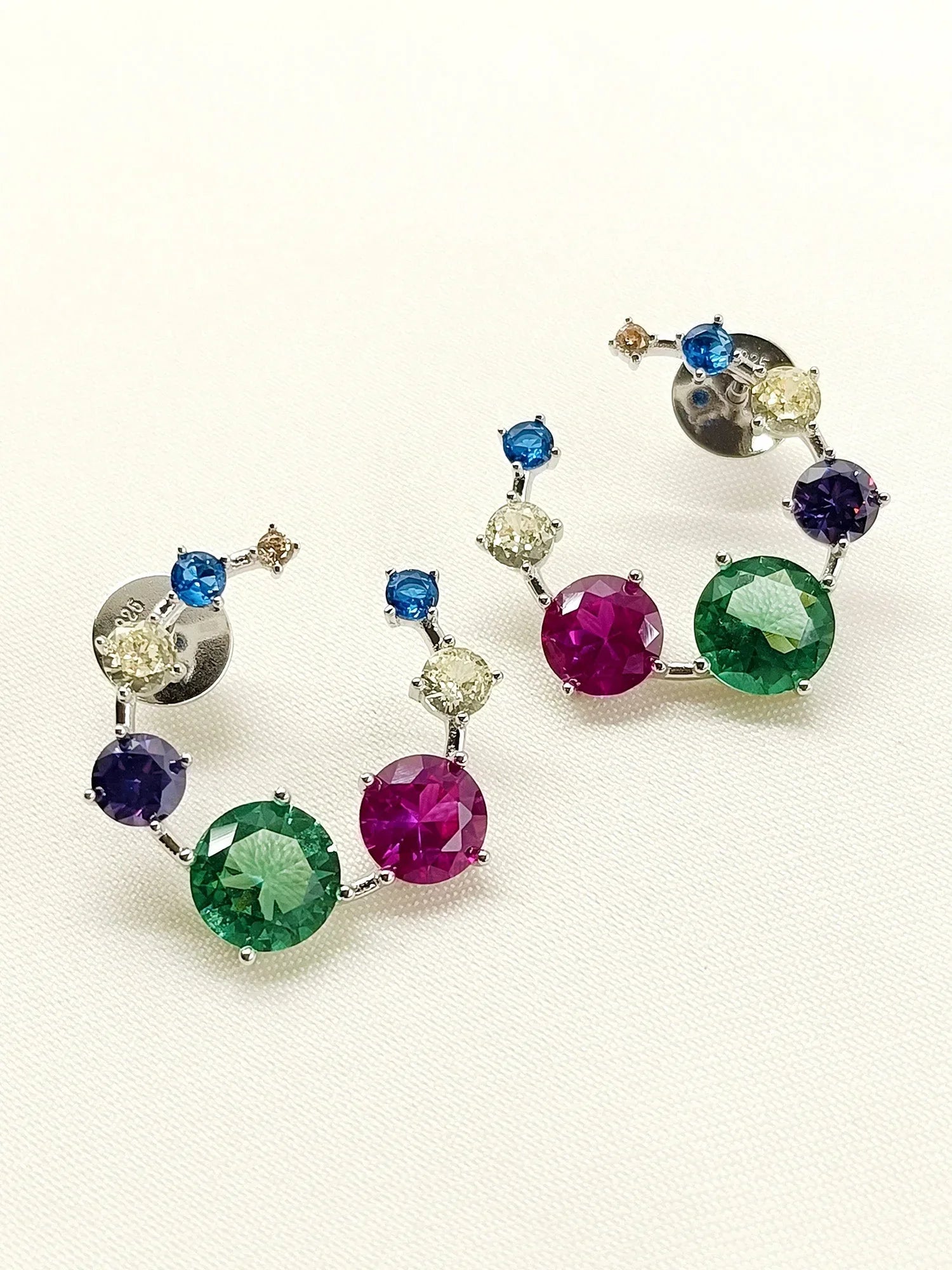 Kashmiri Multi Colour 92.5 Silver Swarovski Stone Tops