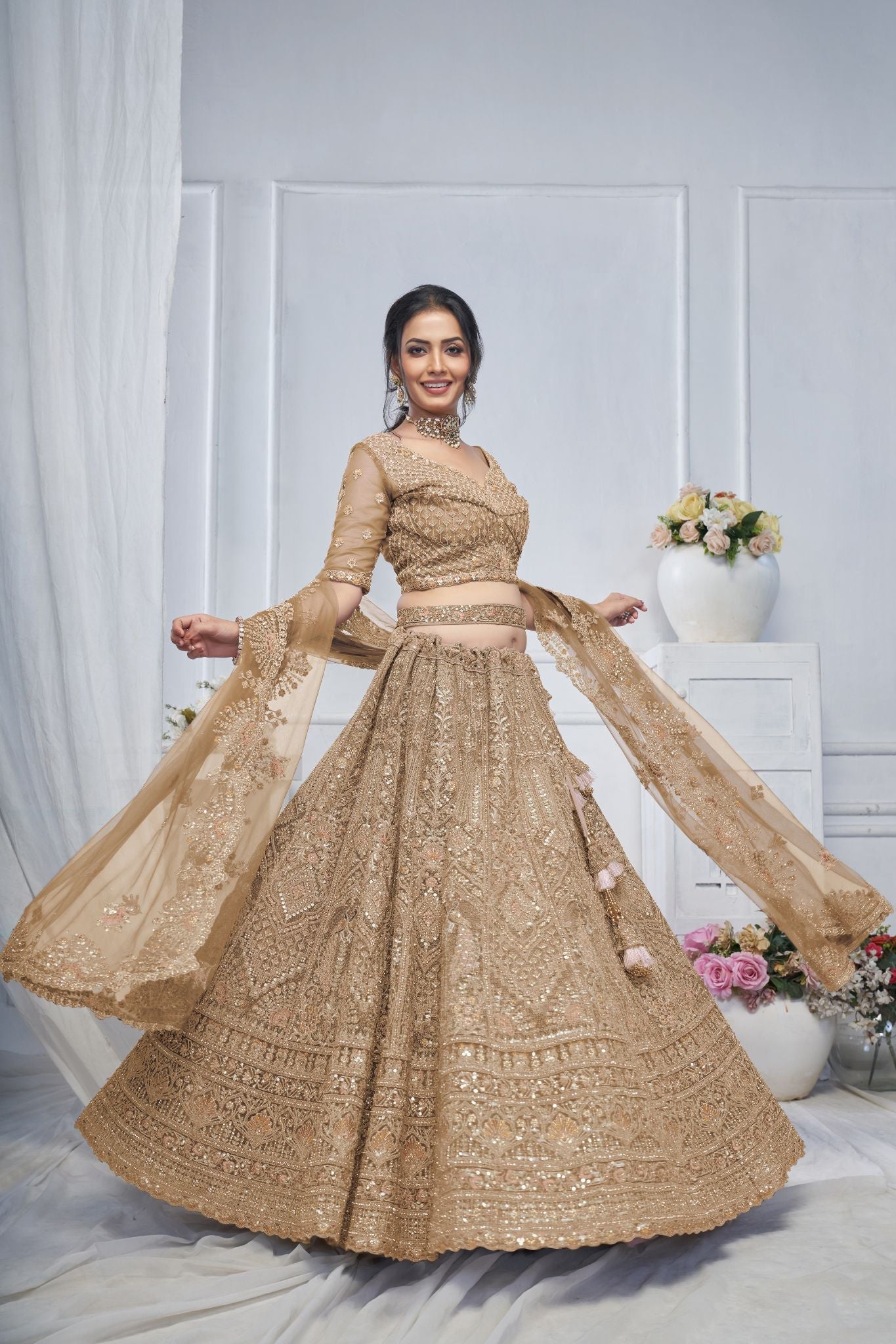 Royal Grandeur Bridal Brown Lehenga - qivii
