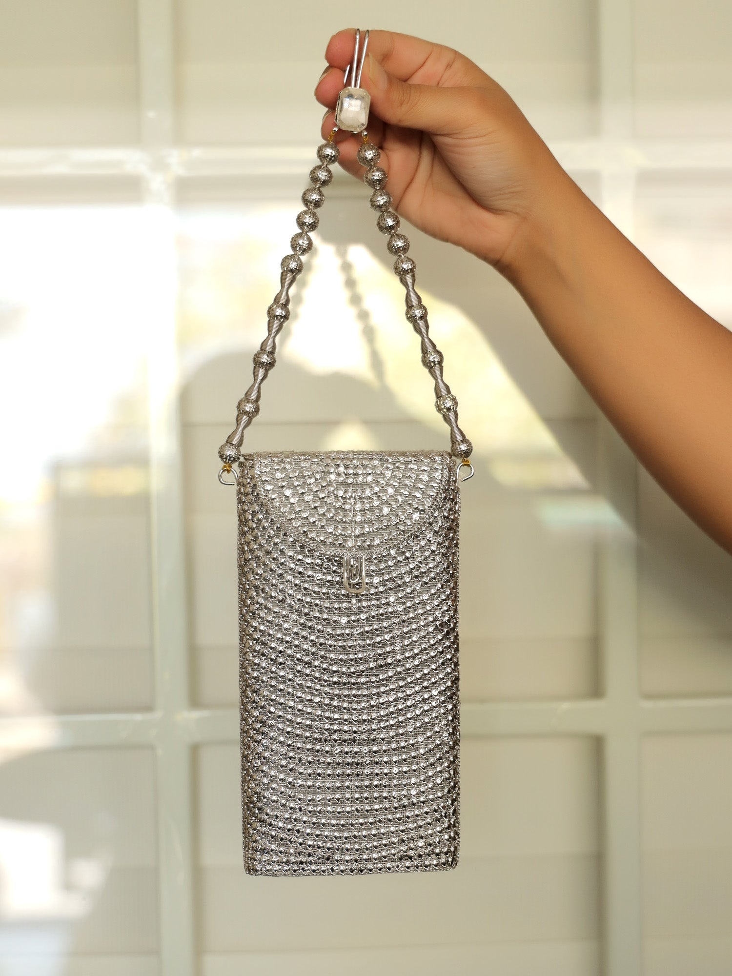 Sejal Silver Mobile Pouch - qivii