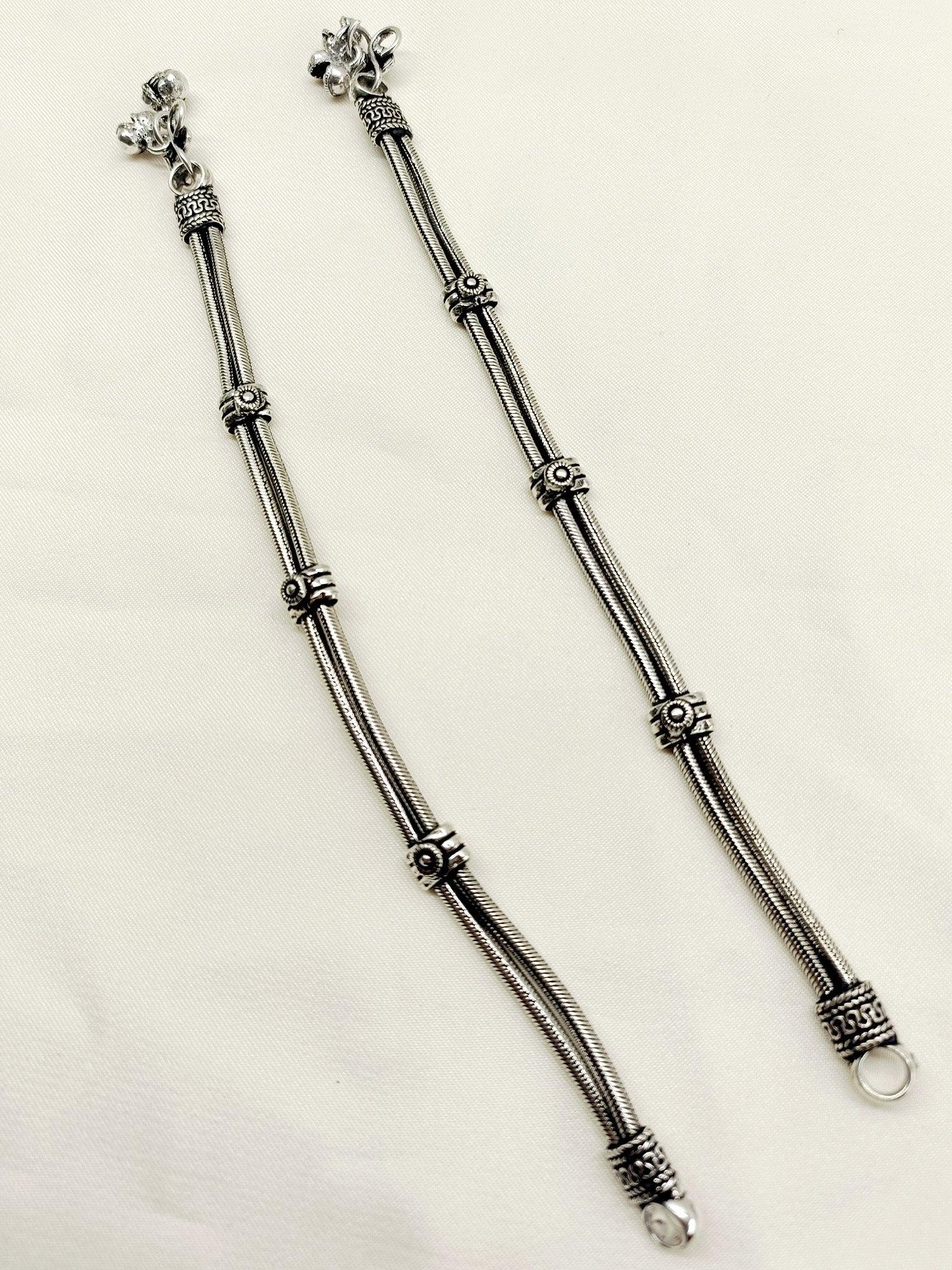 Devisha Double Layerd Oxidized Silver Anklet
