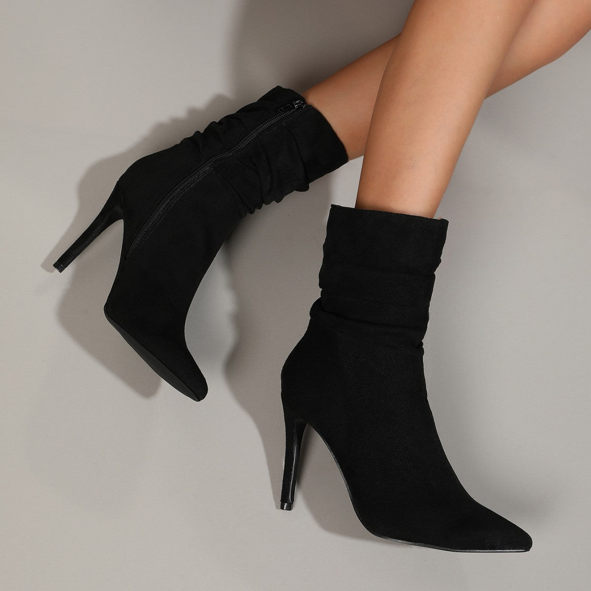 Women's Stiletto Heel Ankle Boots - Pointed Toe Suede Martin Boots (US 5-11)