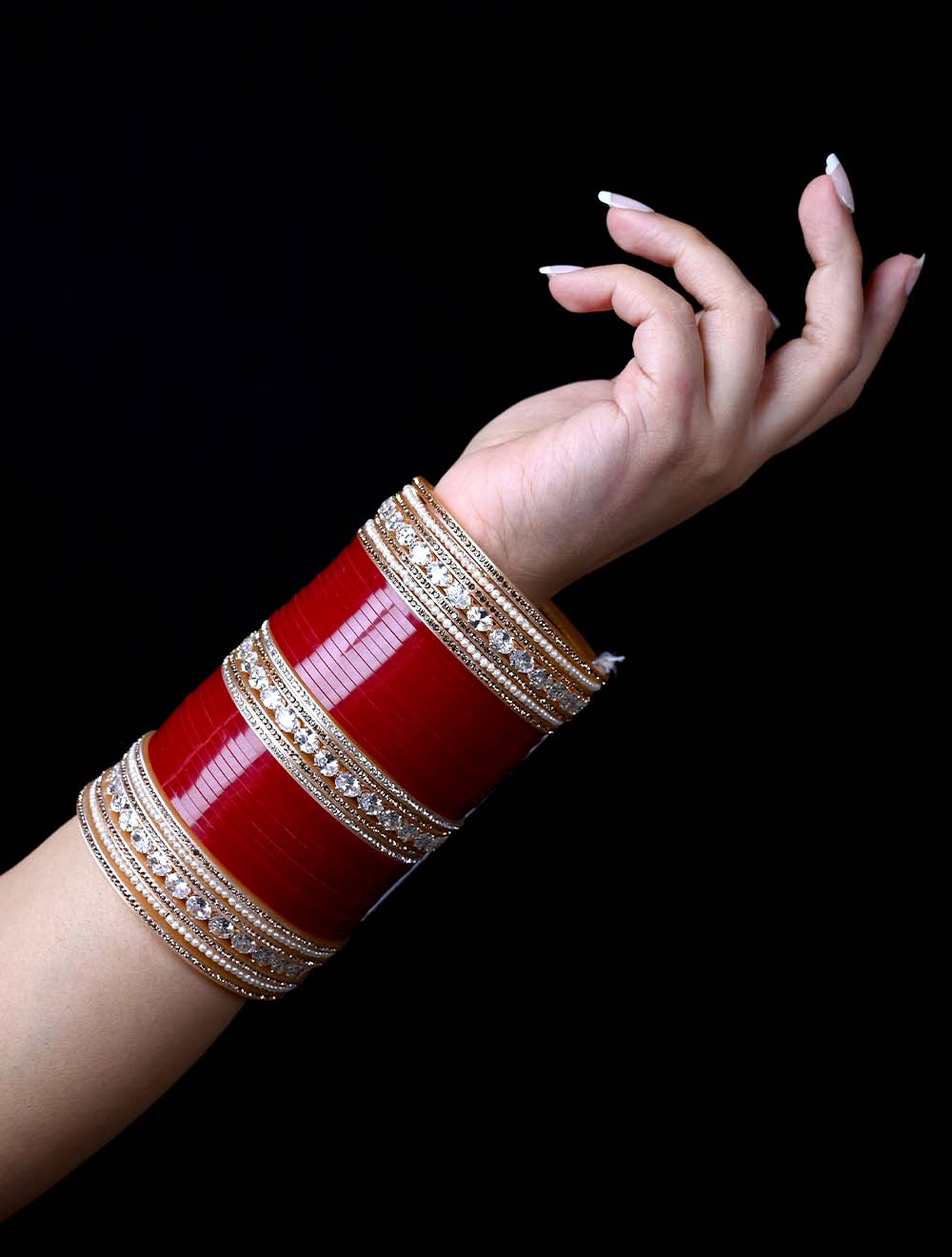 Gautami Diamond & Pearl Work Maroon Punjabi Chura - qivii