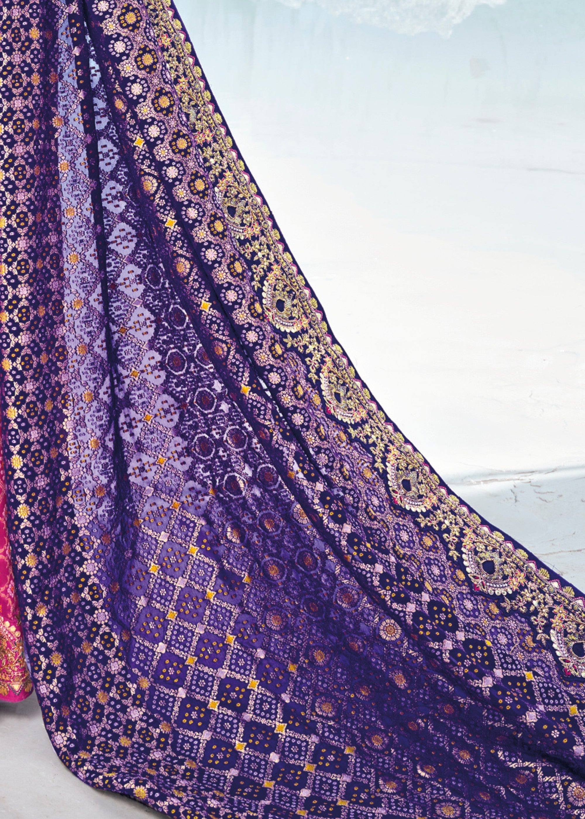 Indigo Blue Pure Georgette Bandhani Patola With Zari Weaving Heavy Work Saree - qivii