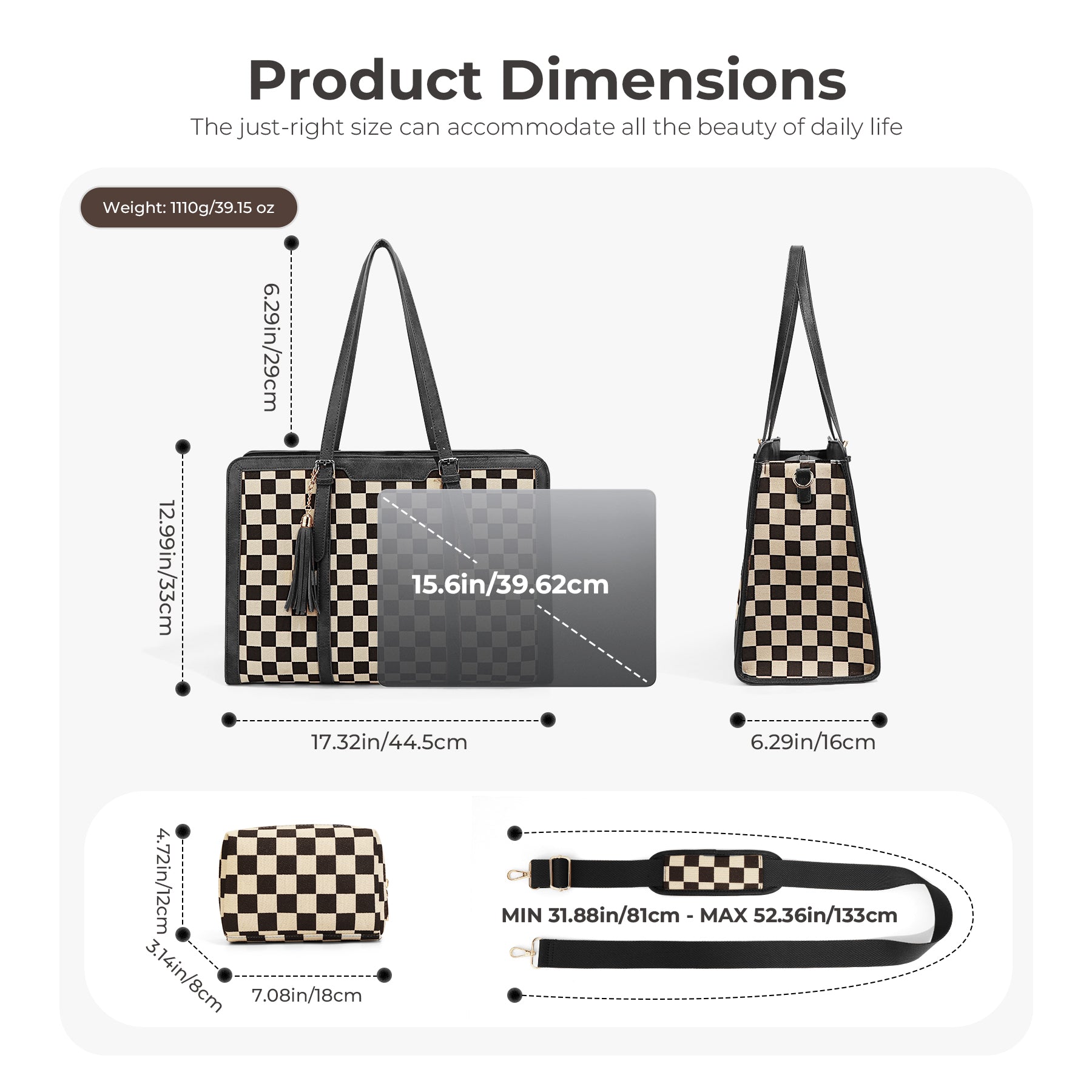 Ounamei Women’s Large Capacity Tote Bag | Stylish Laptop Work Bag with Detachable Pouch | Handheld & Shoulder Carry