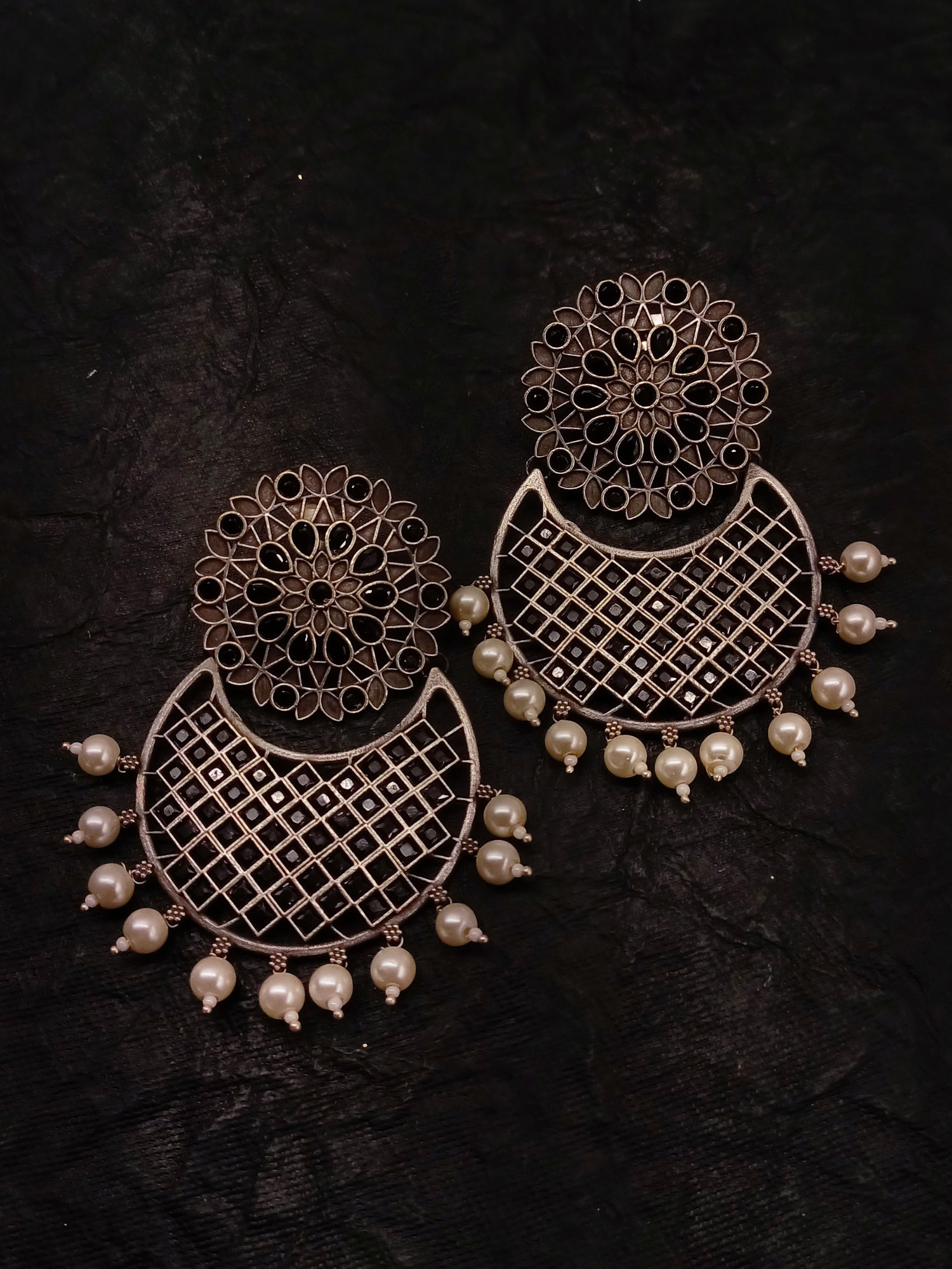 Anusha Black Oxidised Chandbali - qivii