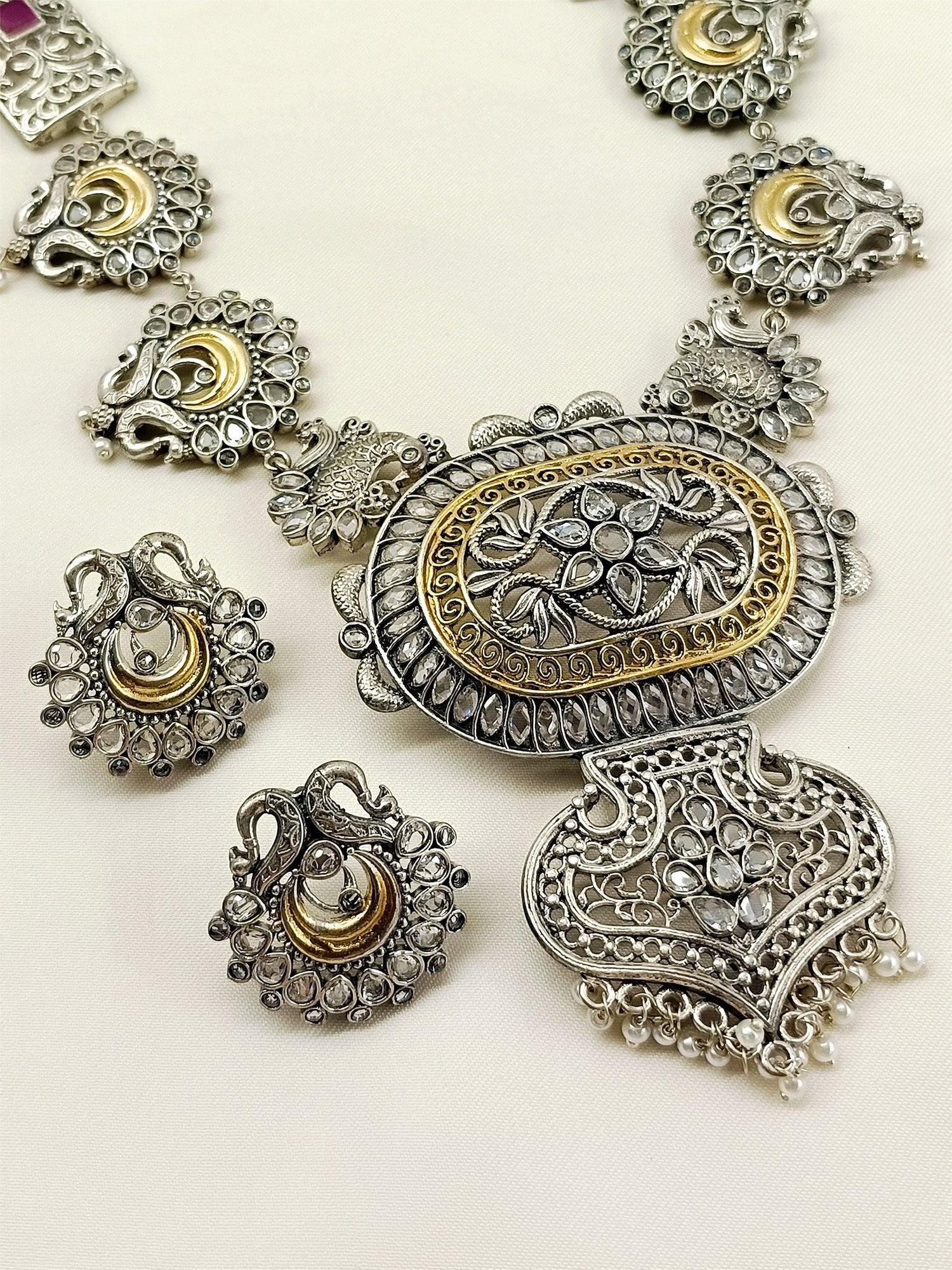 Parineeti White Oxidized Necklace Set
