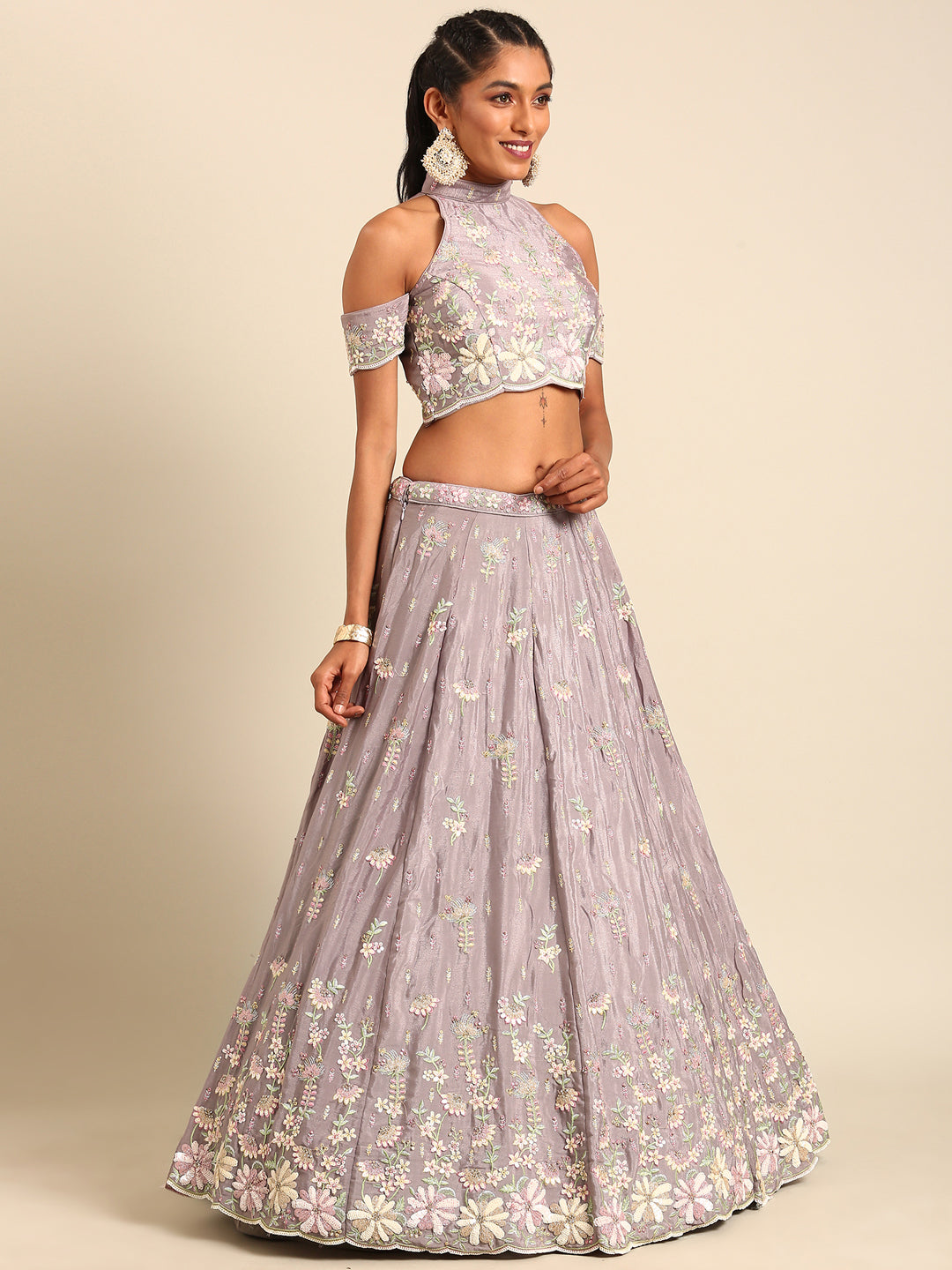 Lavender - Georgette Sequins with Heavy Zarkan Embroidery Lehenga choli