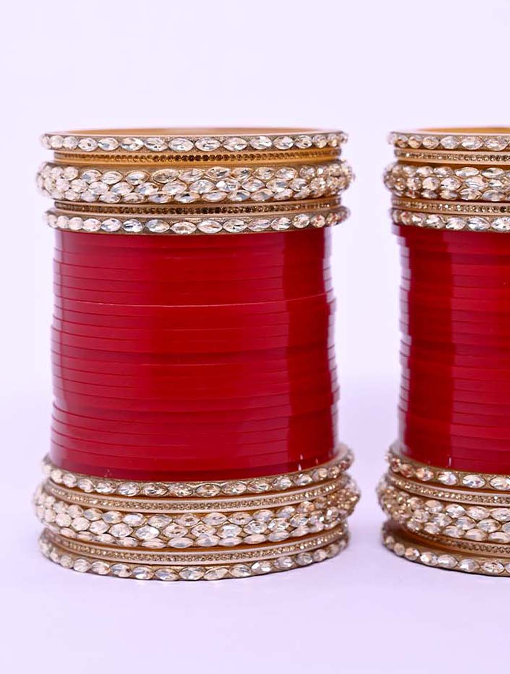 Kanishka Maroon Bangle With Copper Stone Work Kada's Punjabi Chura - qivii