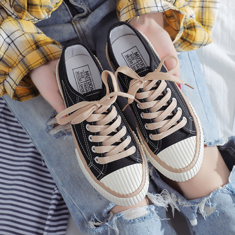 Women's Ravelle Contrast Stitch Sneakers - Chunky Low-Top Canvas Lace-Up Shoes (US 4-8.5)