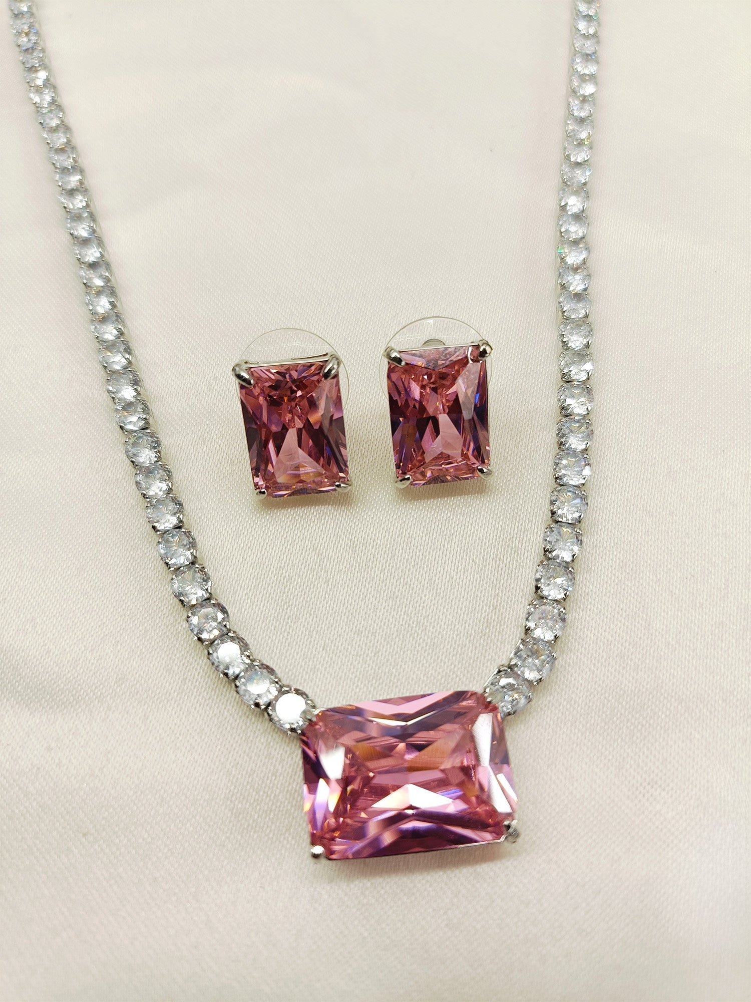 Ainsley Pink American Diamond Necklace Set adding glamour and sophistication to any outfit