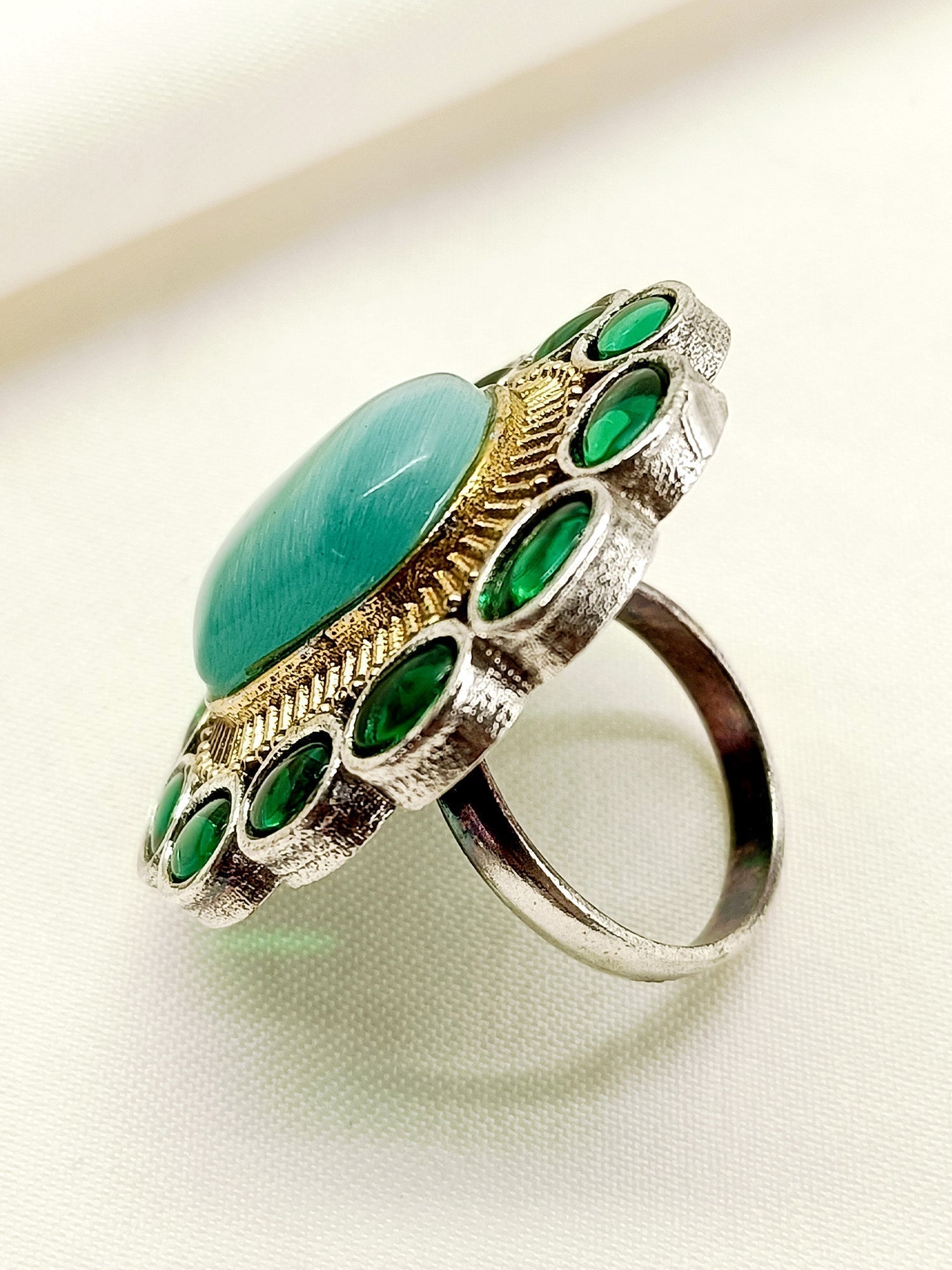 Kamya Mint Green Oxidized Finger Ring - qivii